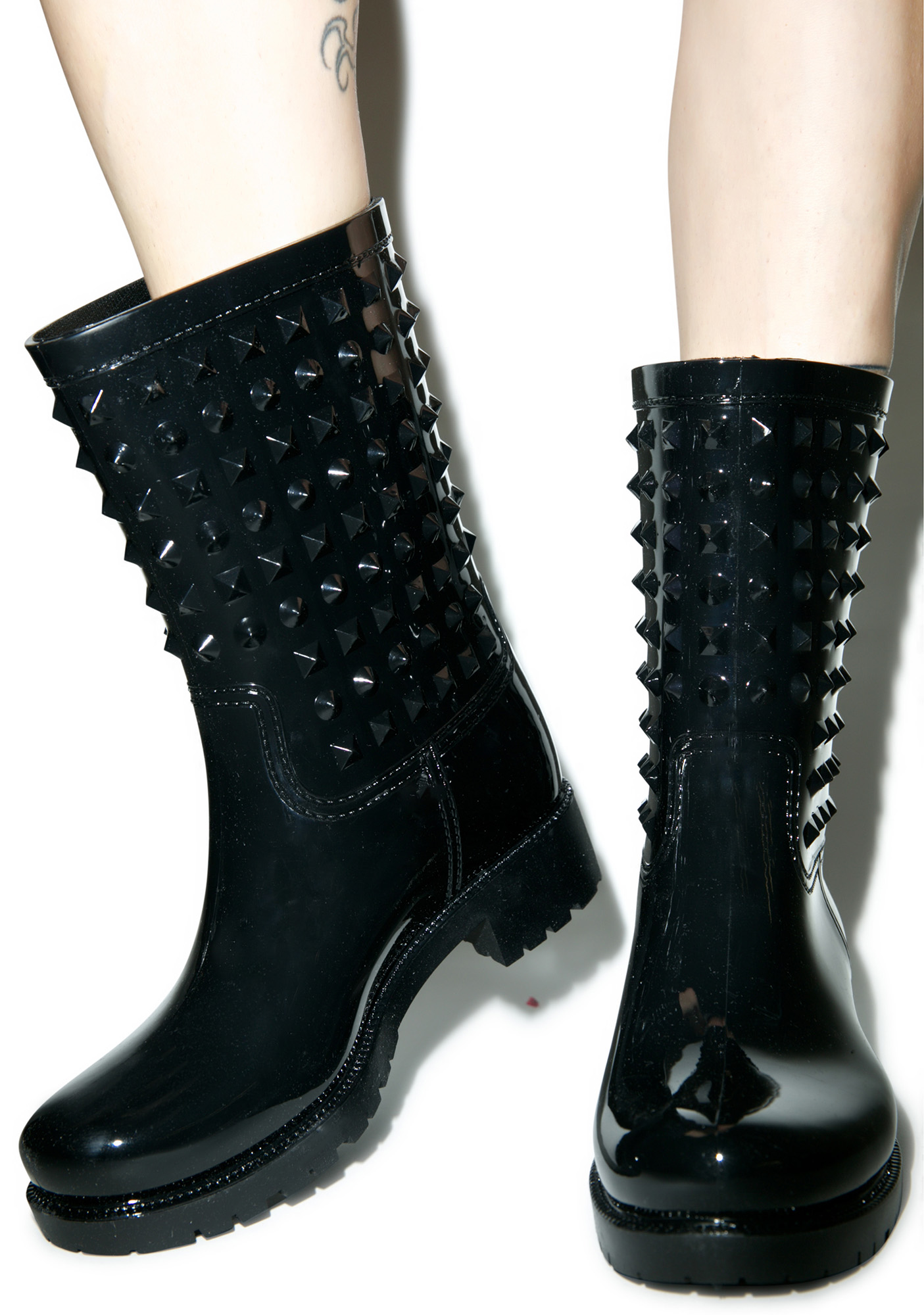 black studded rain boots