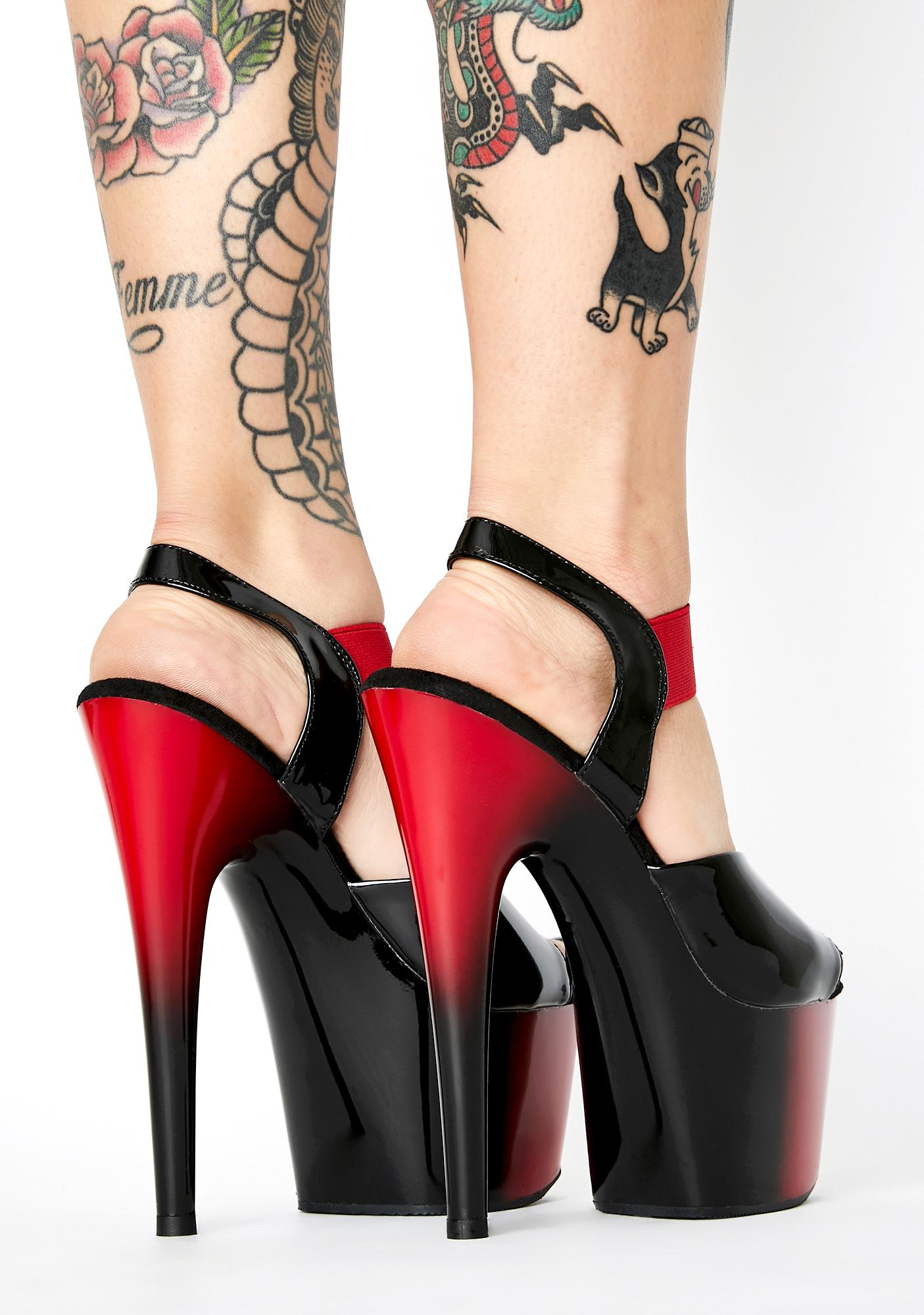 Pleaser Adore Red Black Gradient Open Toe Platform Stripper Exotic Dancer Heels Dolls Kill