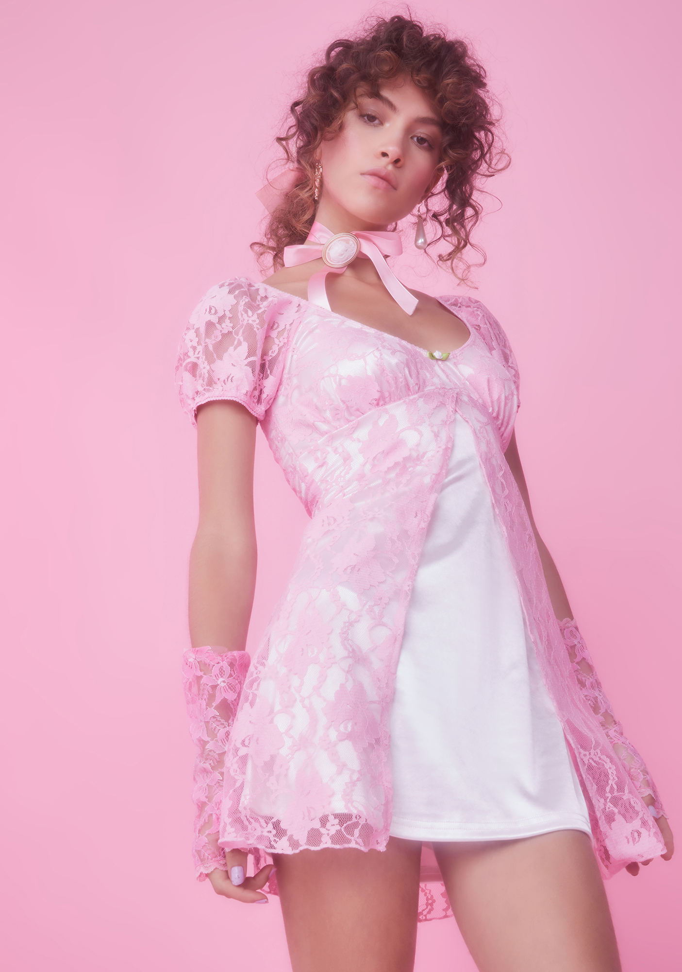 Sugar Thrillz Satin Lace Mini Dress Pink Dolls Kill 