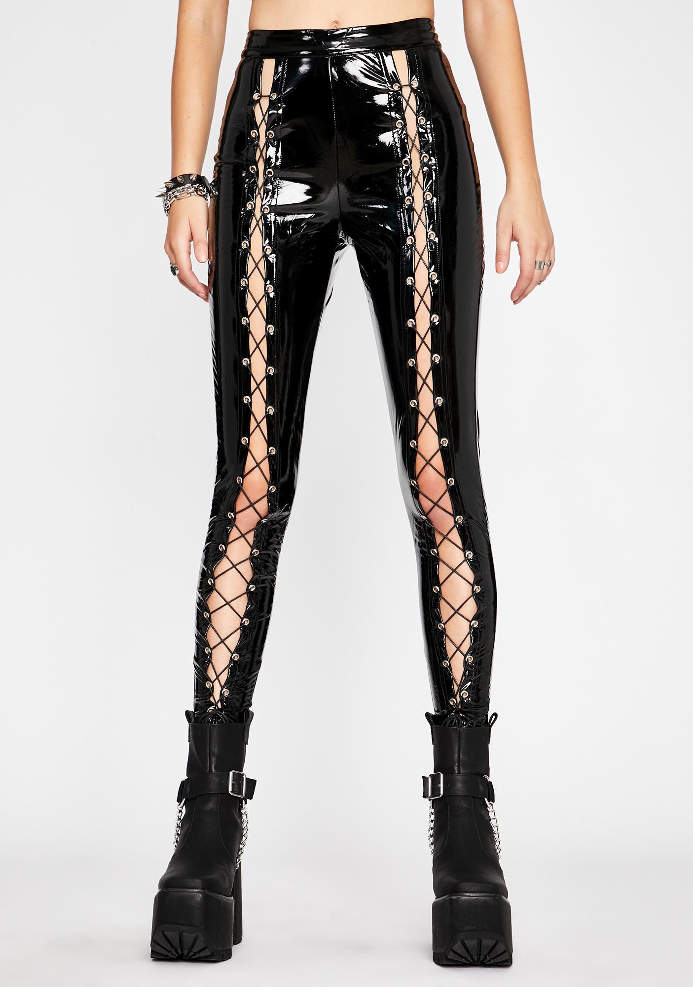 front lace up leather pants