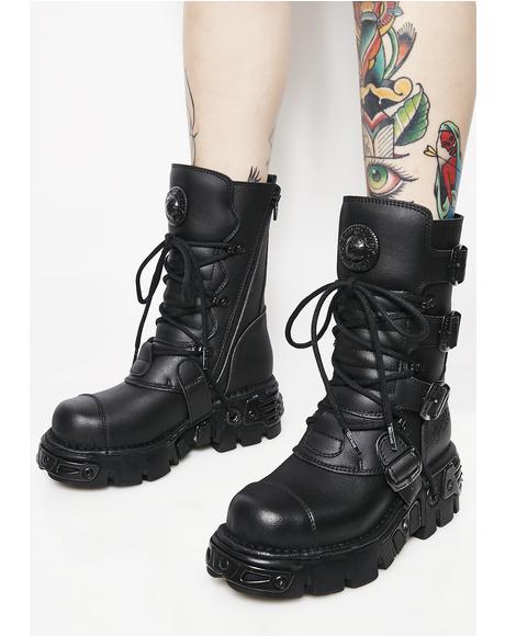 T.U.K. 4 Skull Buckle Leather Boots | Dolls Kill