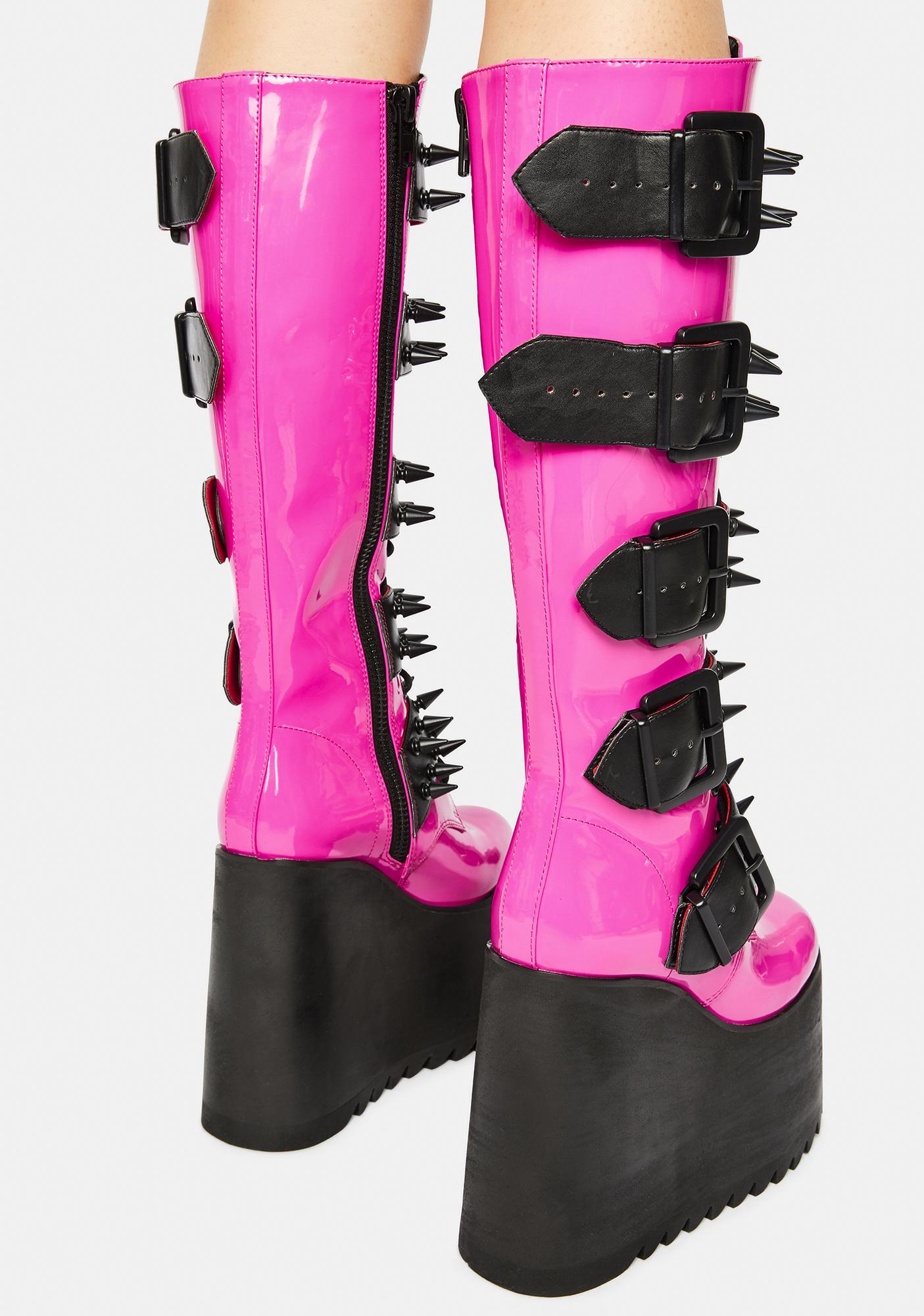 pink spiked platform boots