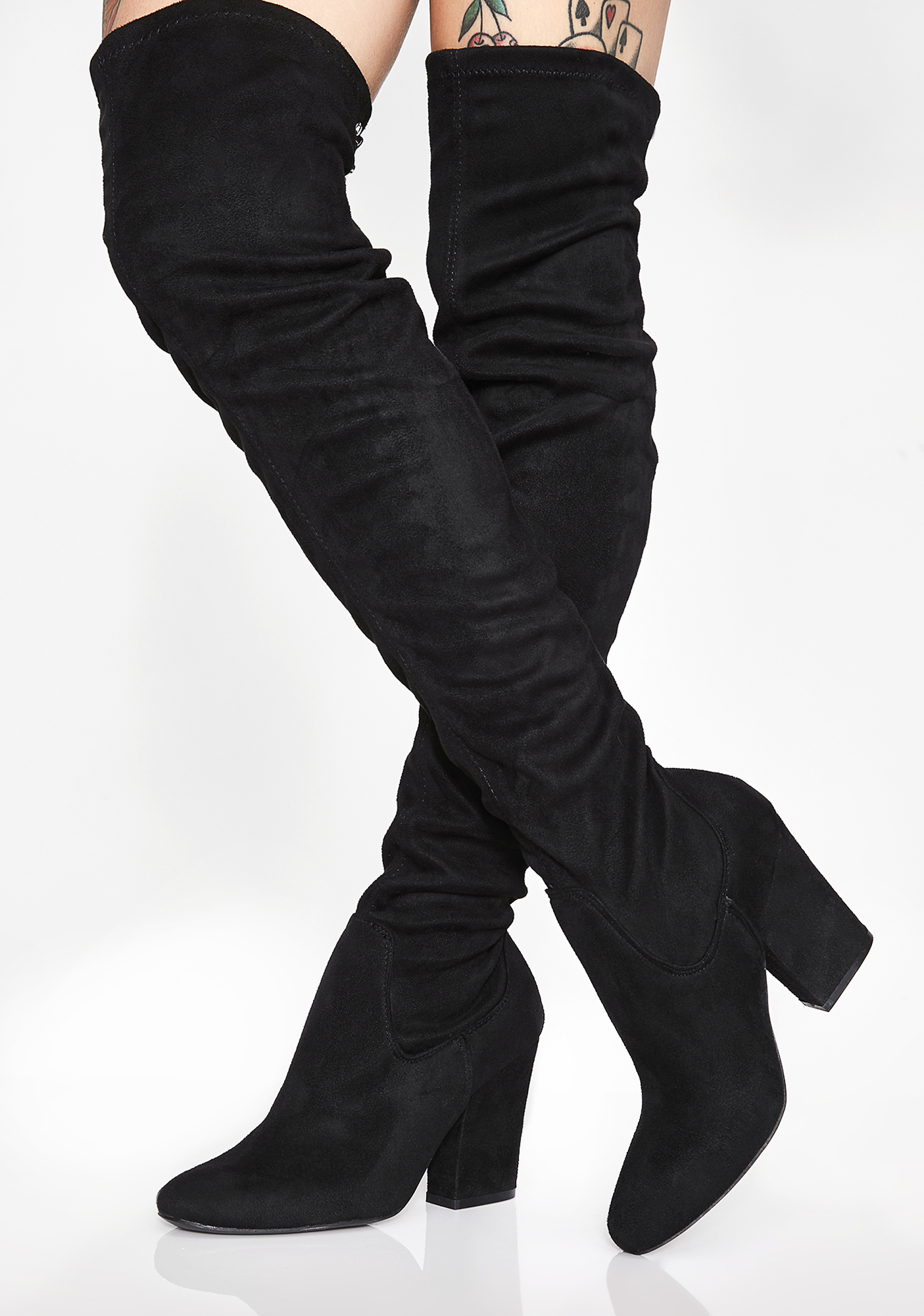Thigh High Suede Boots Black | Dolls Kill