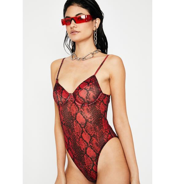 red snakeskin bodysuit