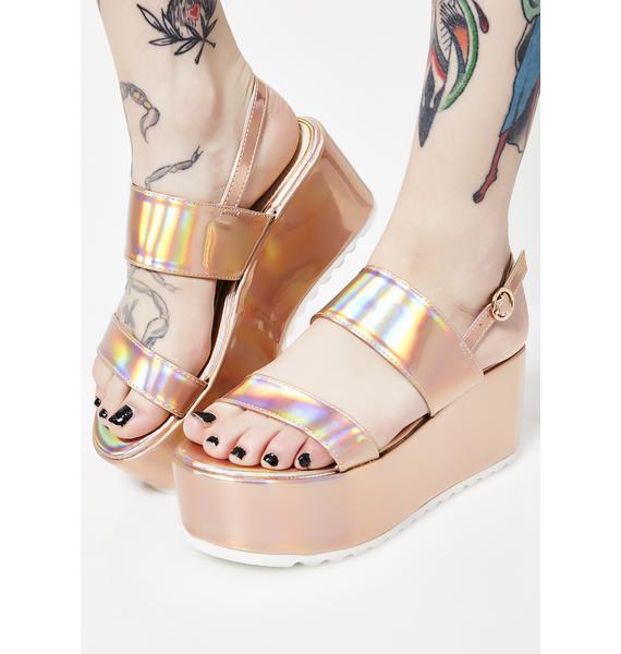 iridescent platform sandals