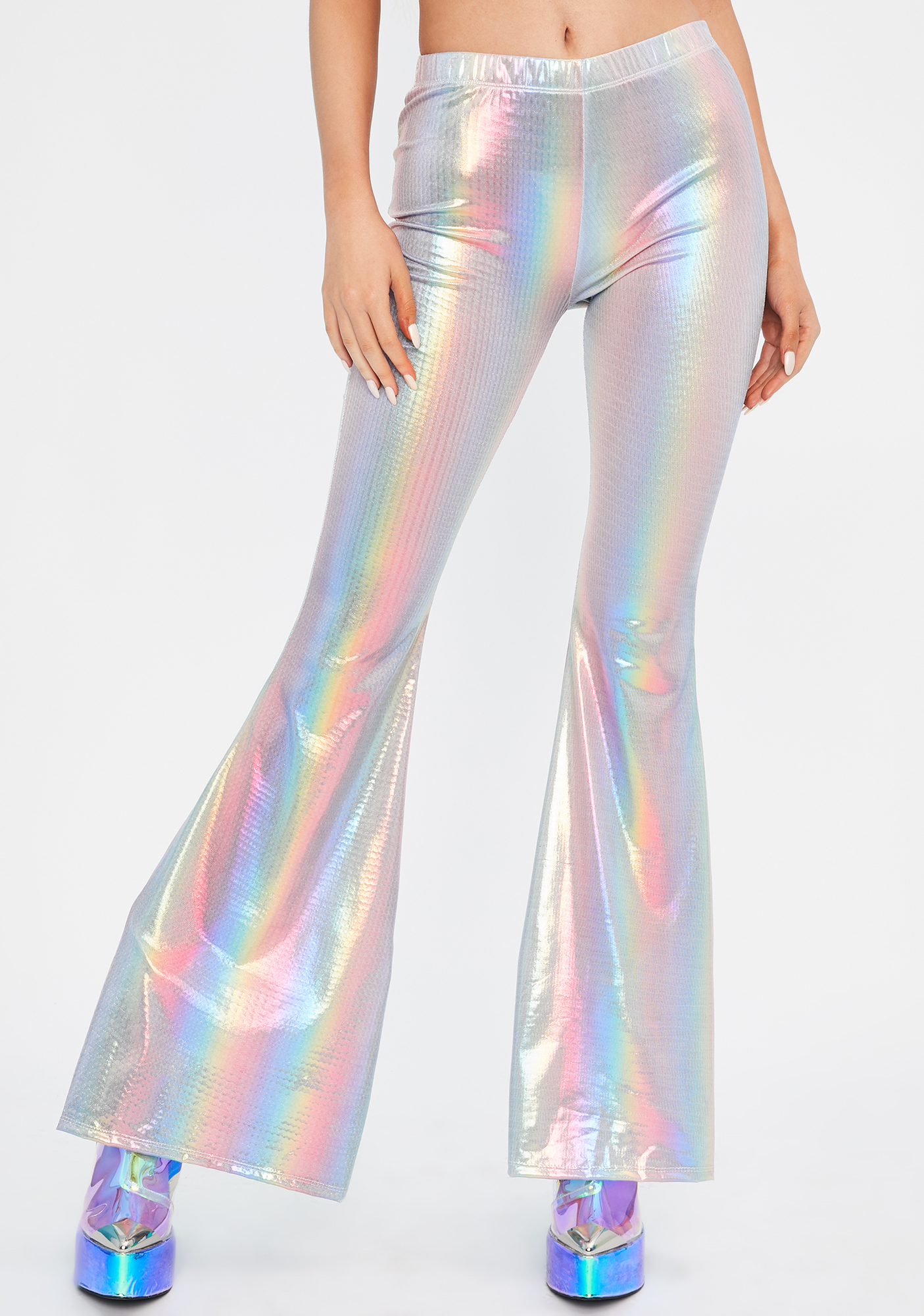 Club Exx Iridescent Flare Pants -Rainbow | Dolls Kill