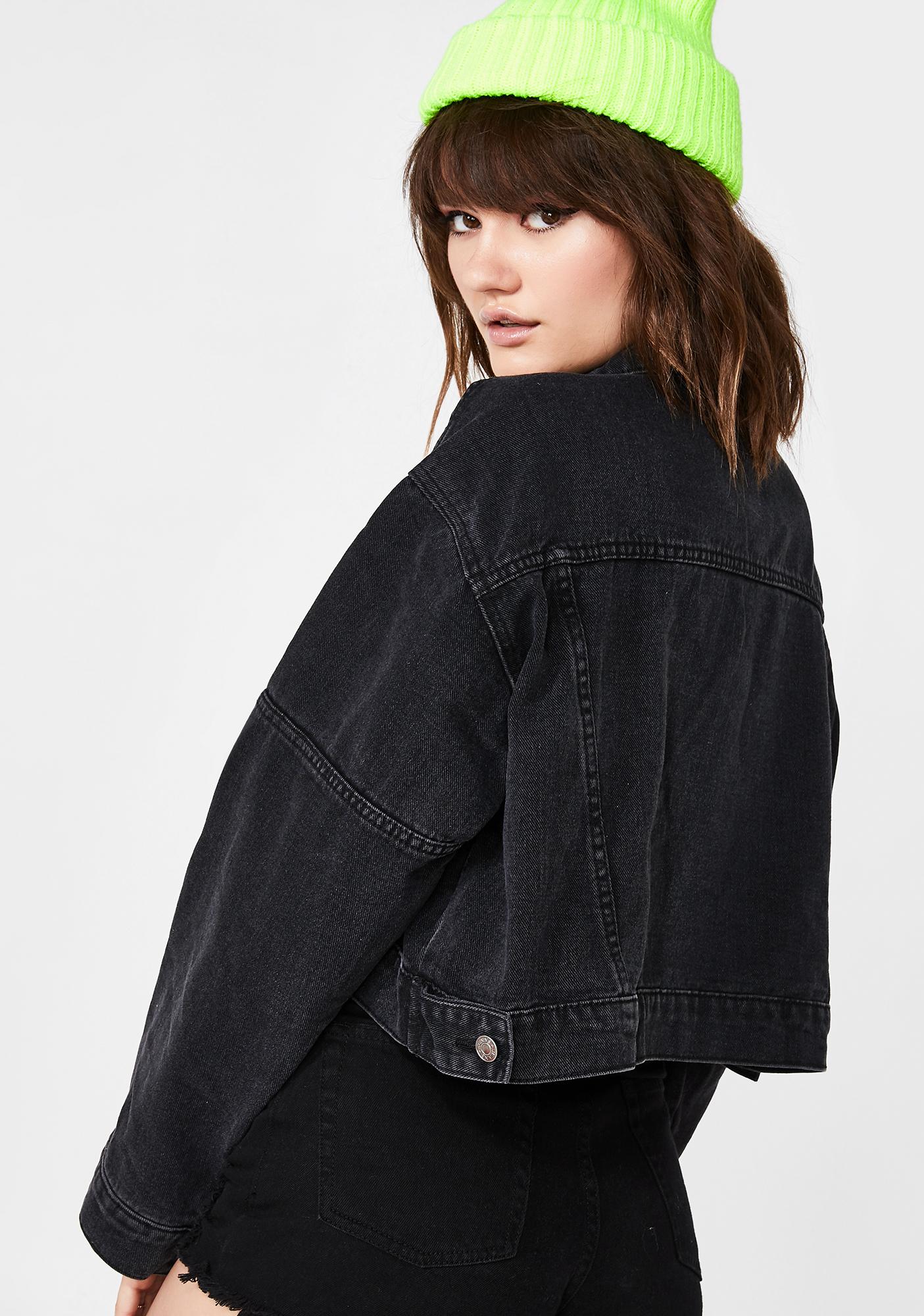 black raw hem denim jacket