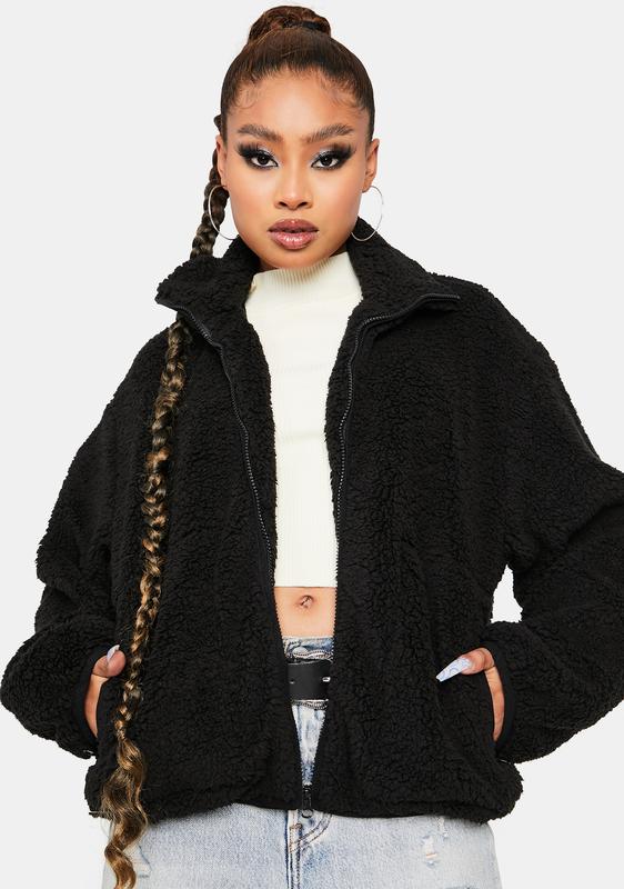 oversized teddy jacket black