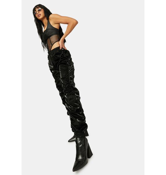 black shiny joggers