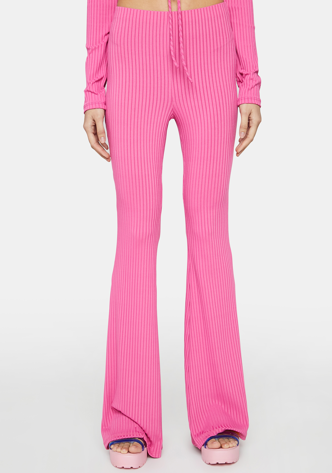 Knit Ribbed Flare Pants Pink Dolls Kill