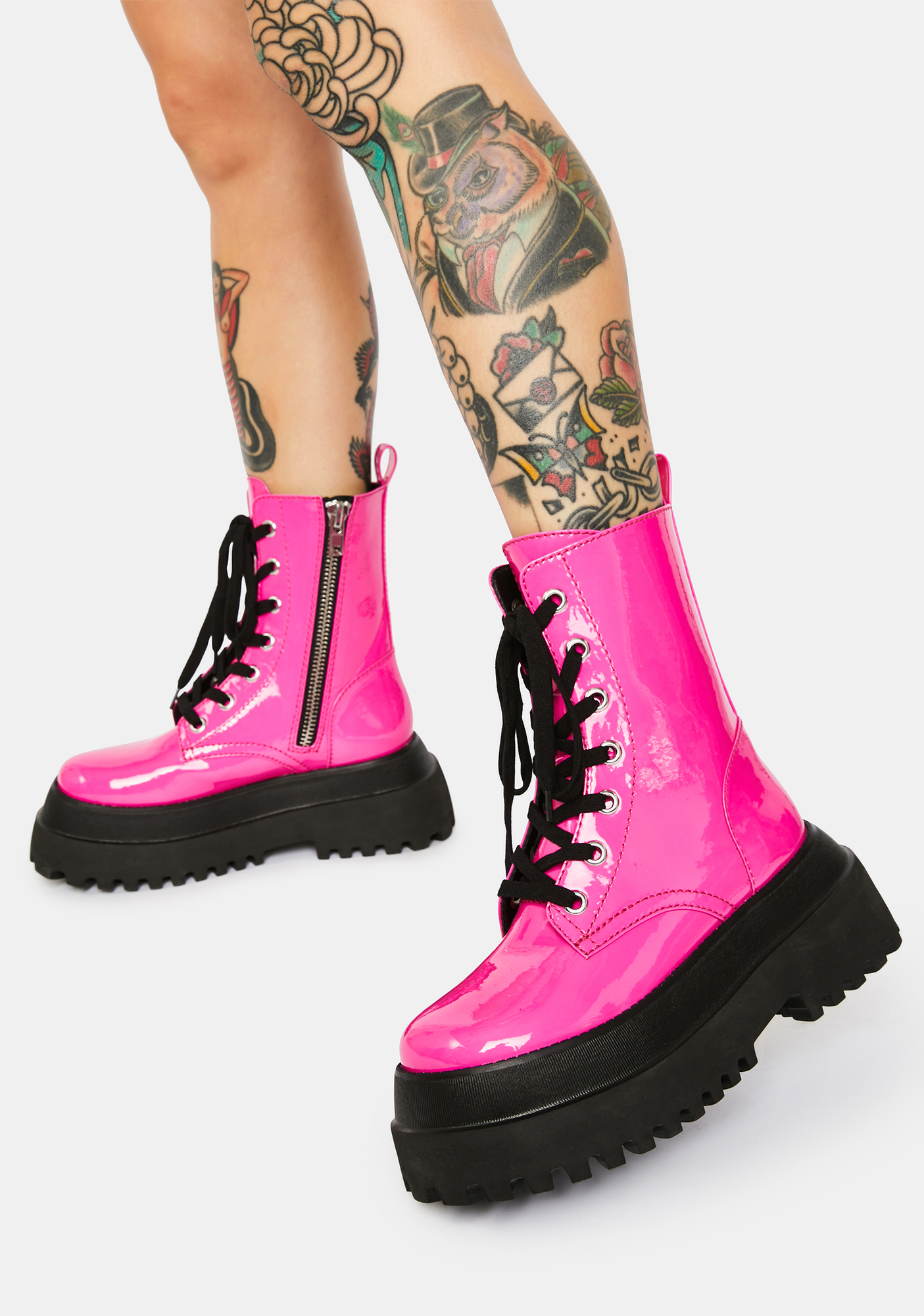 Delia's Patent Combat Boots Hot Pink Dolls Kill