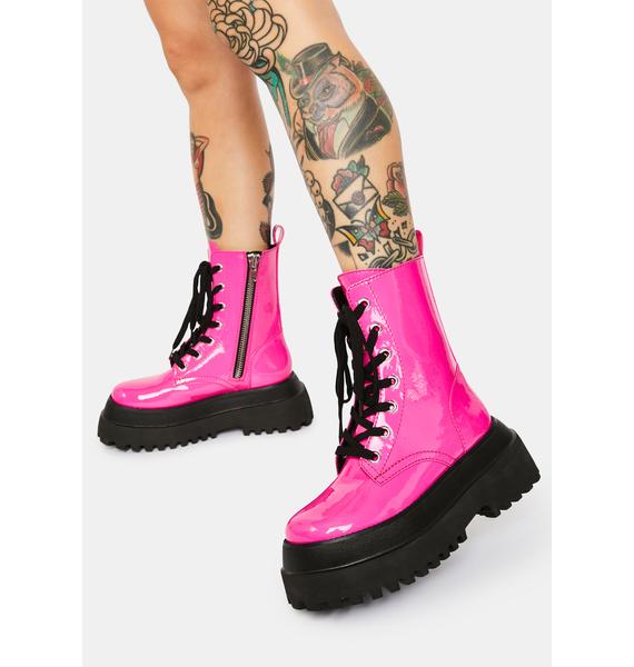 Delia's Patent Combat Boots Hot Pink Dolls Kill