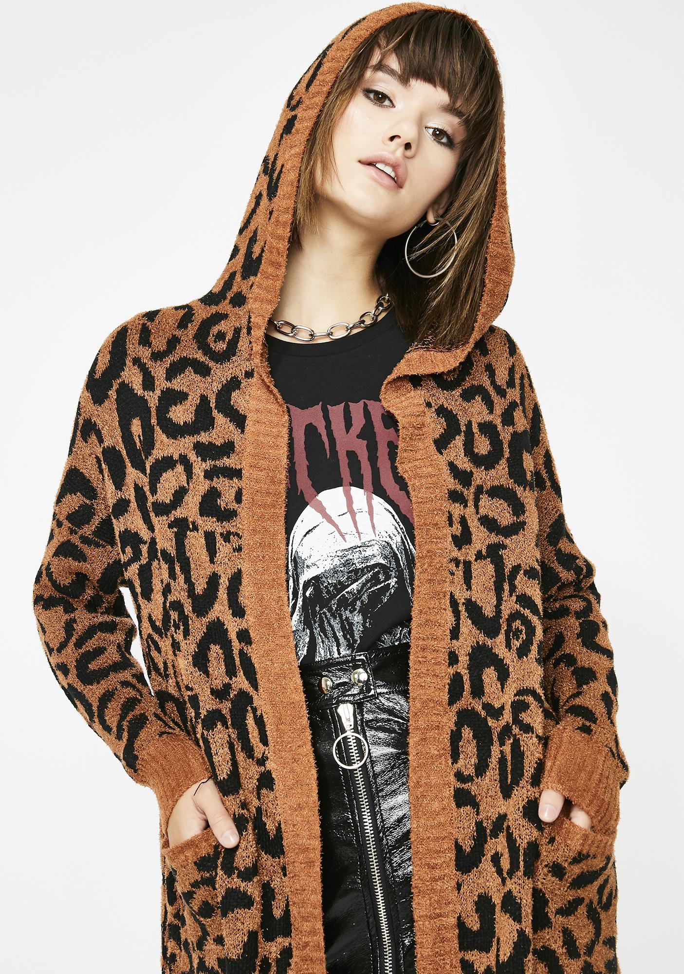 leopard print hooded cardigan