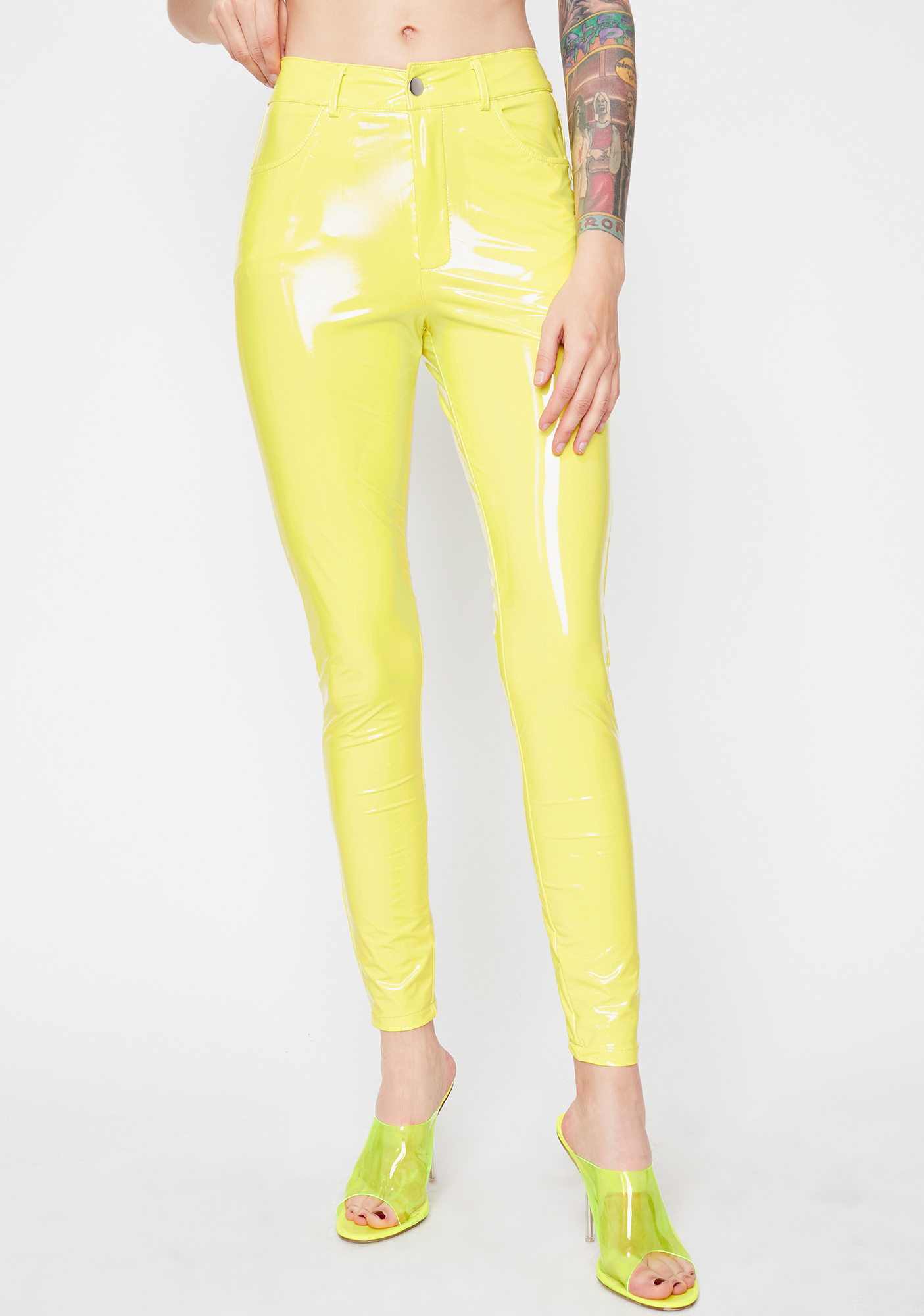 Neon Yellow Skinny Vinyl Pants | Dolls Kill