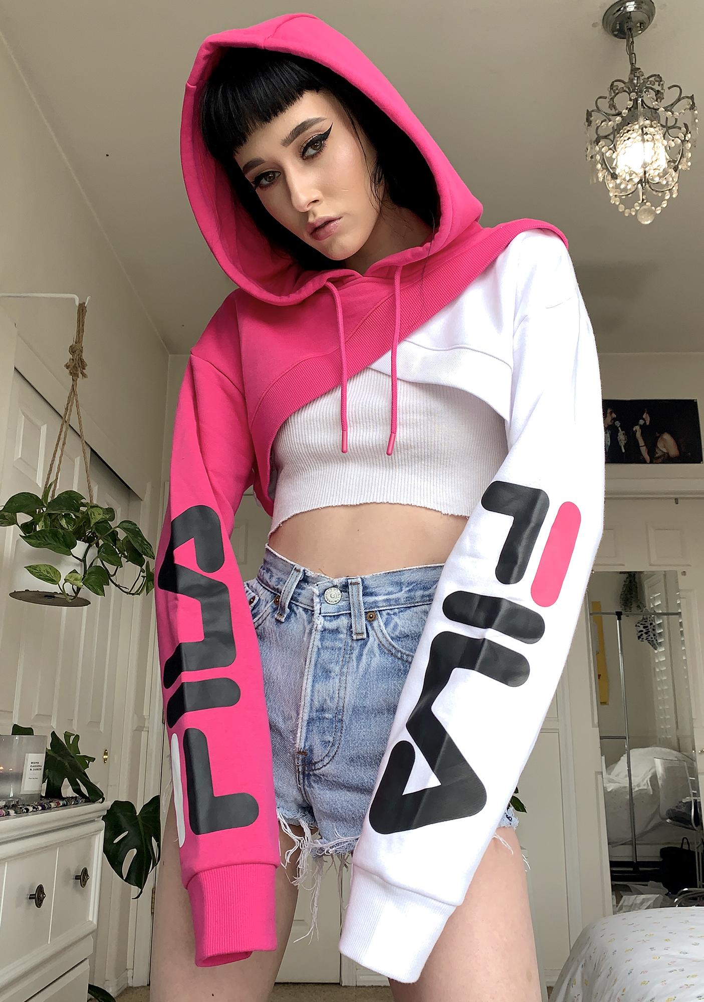 fila edie crop hoodie pink