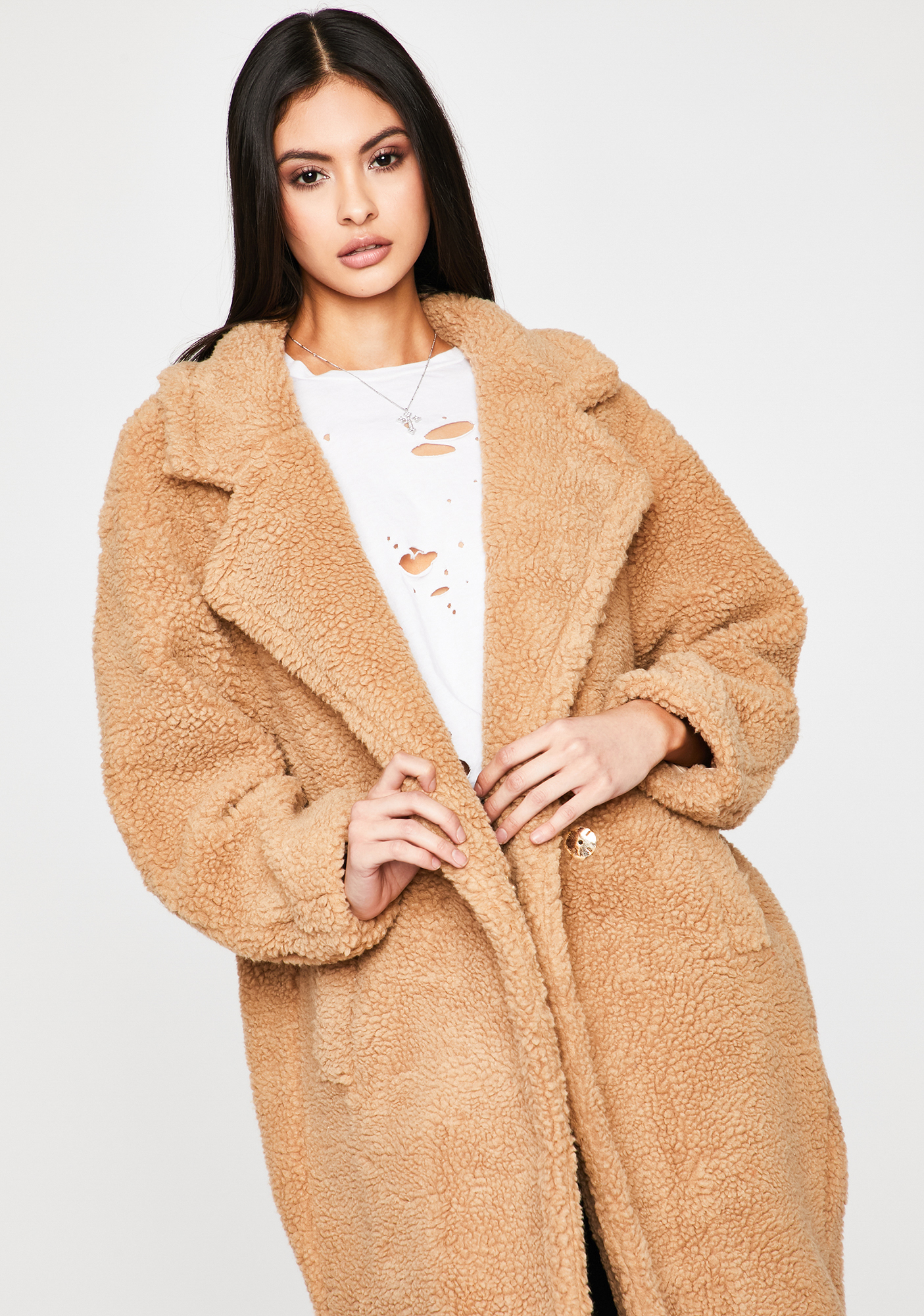 Oversized Teddy Trench Coat - Tan | Dolls Kill