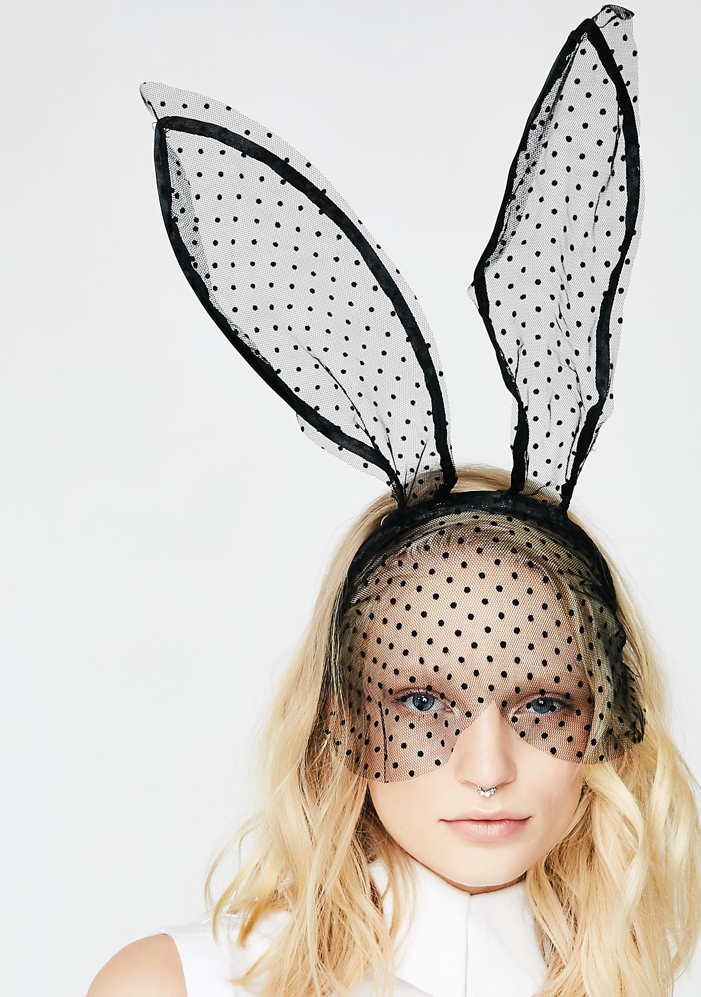 Playboy Lace Veil Black Bunny Ears Headband | Dolls Kill