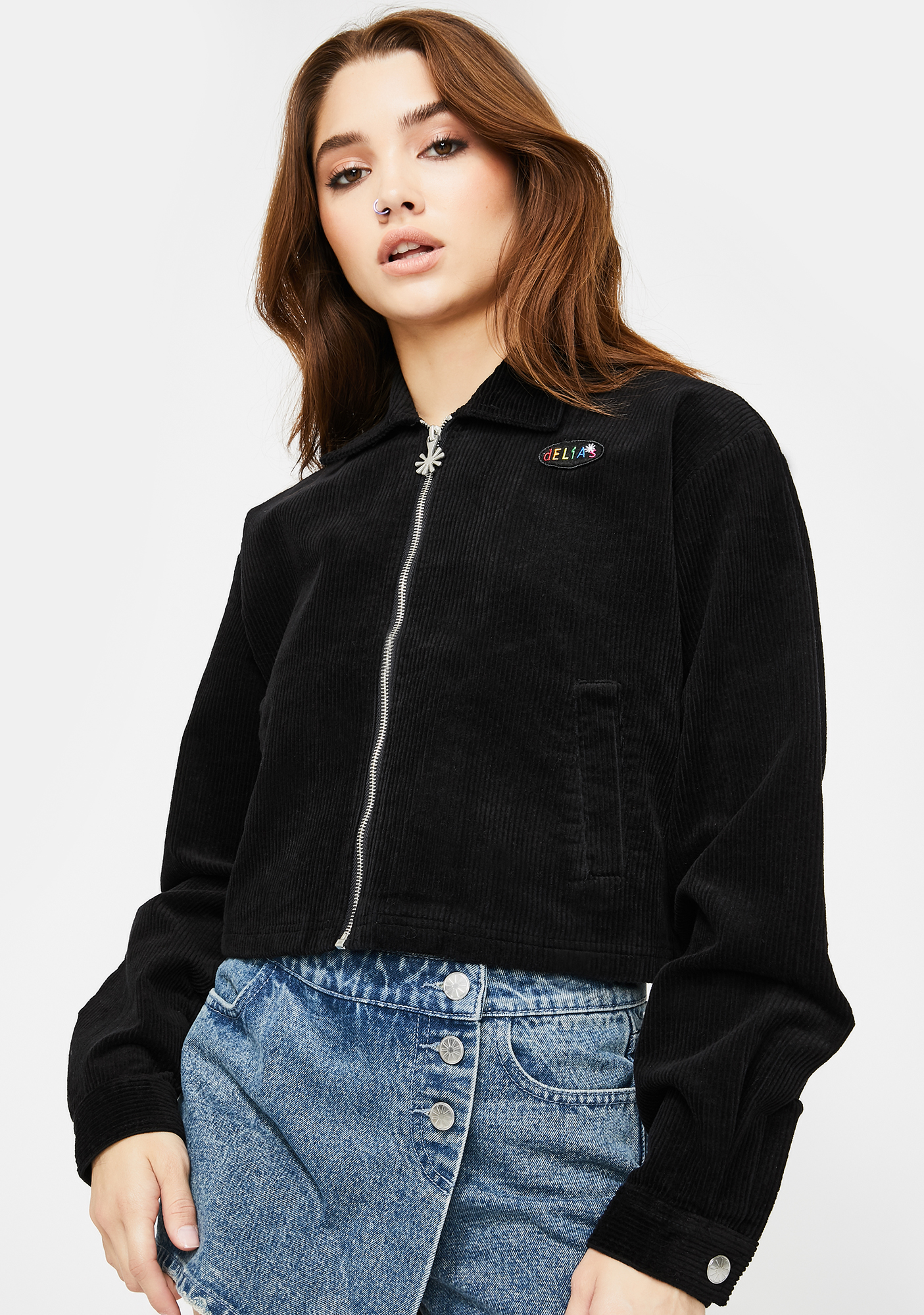 Delia's Cropped Corduroy Jacket Black | Dolls Kill