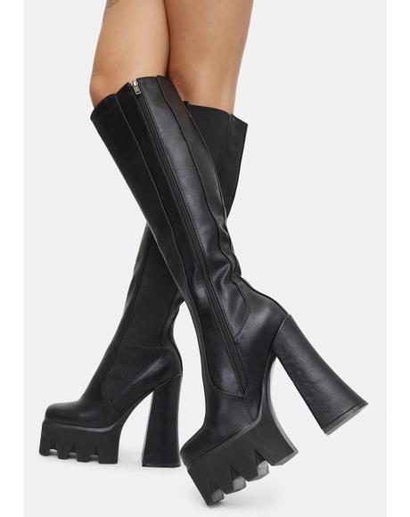 disco inferno knee high platform boots