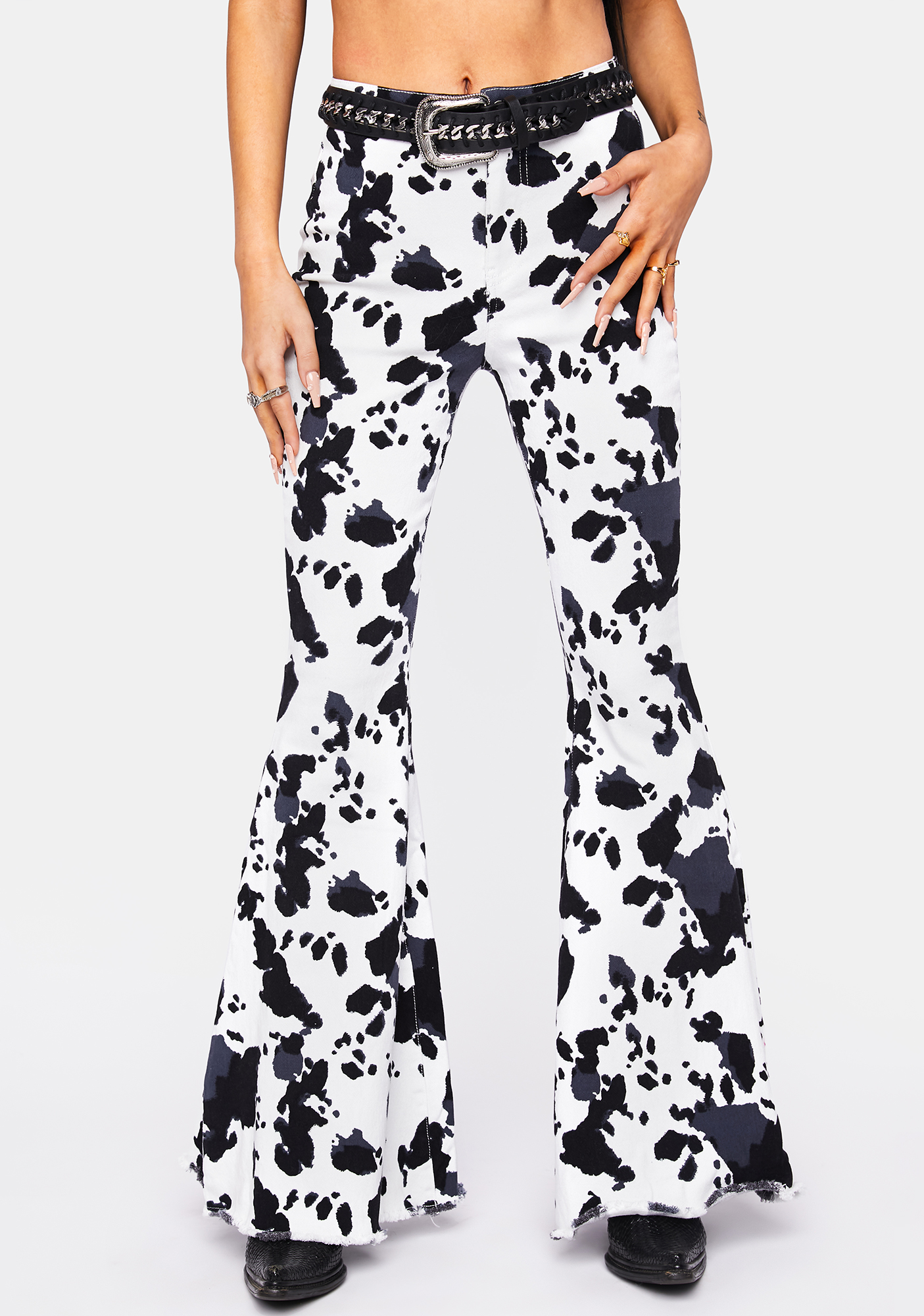 cow print flare pants