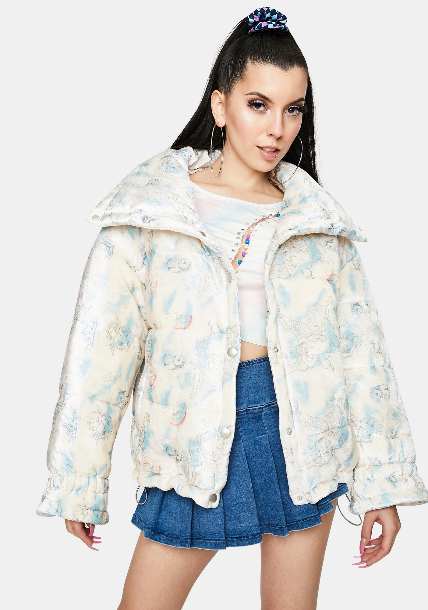 ZEMETA Cupid Velvet Printed Puffer Jacket Dolls Kill