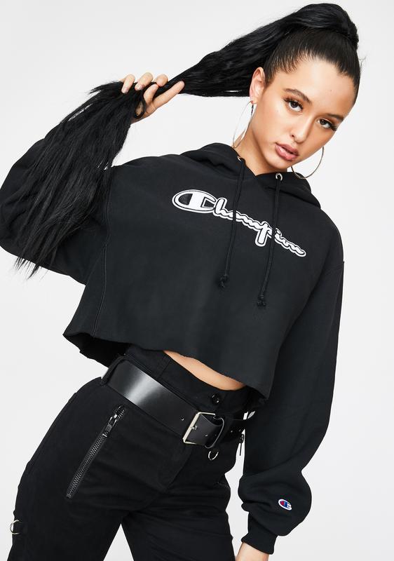 champion black cropped hoodie