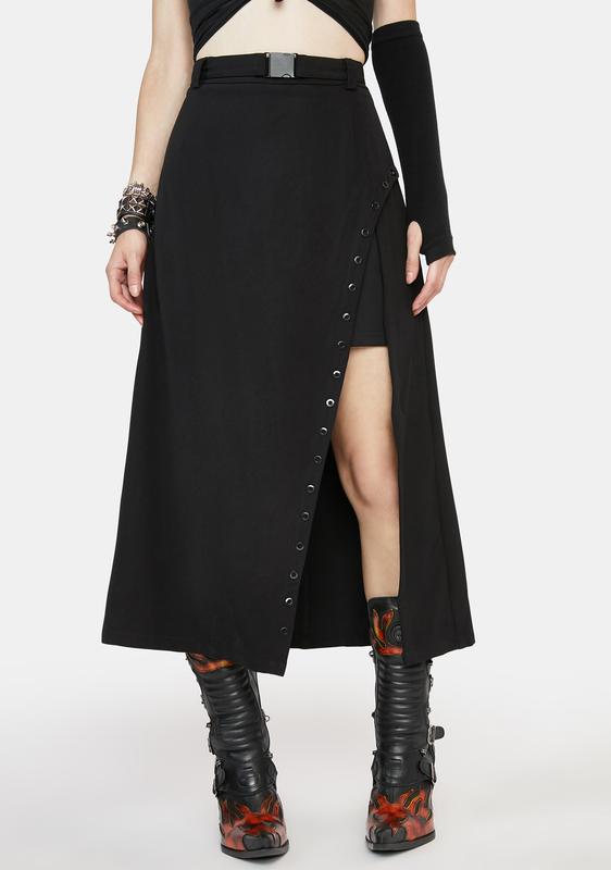 high waisted midi skirt black