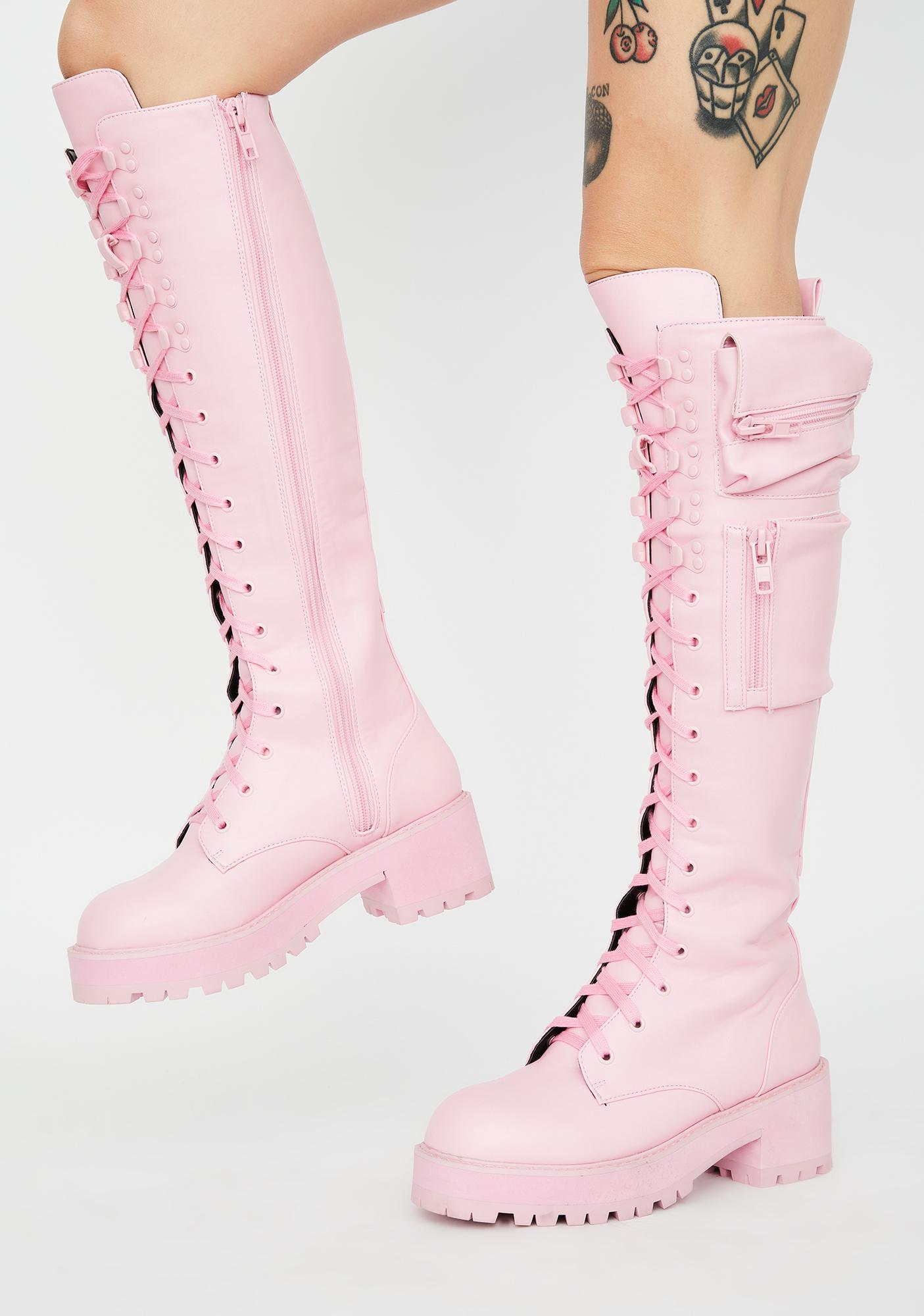 baby pink combat boots