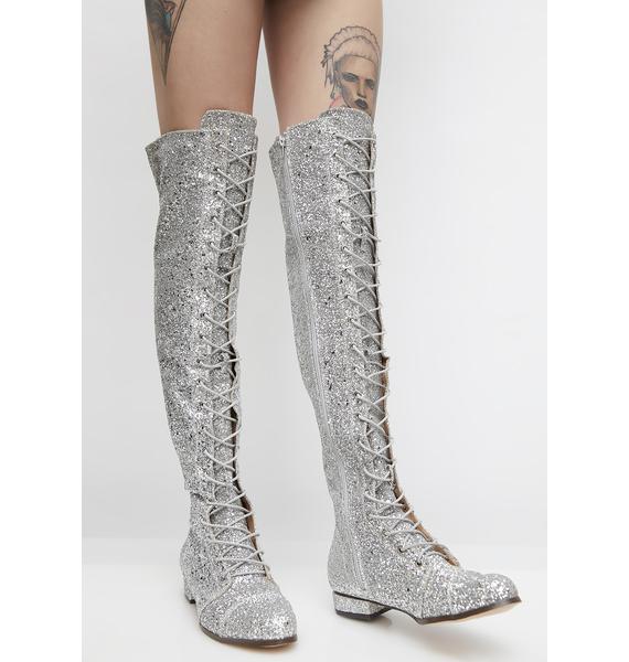 glitter knee high boots