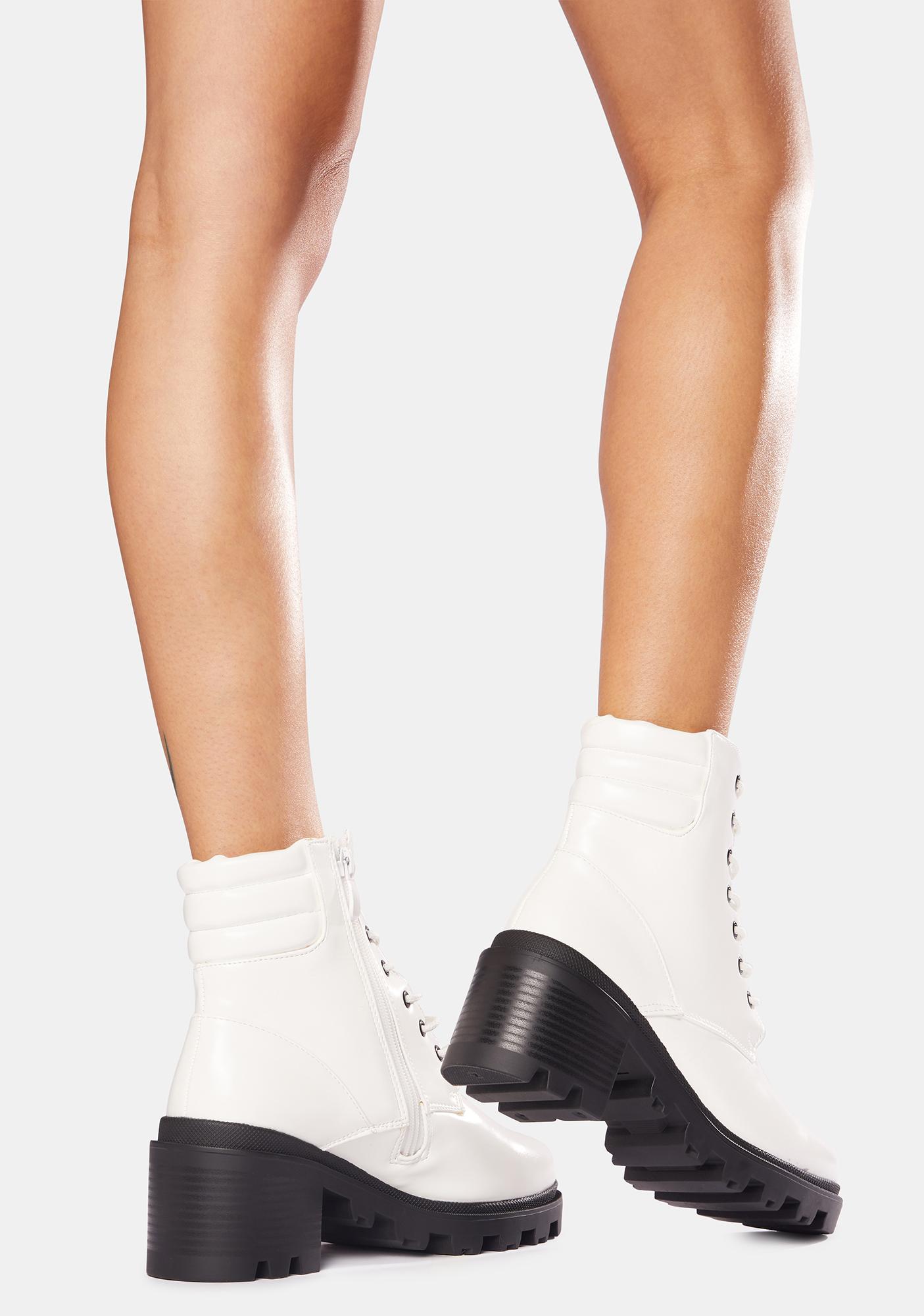 Faux Leather Lace Up Ankle Boots - White | Dolls Kill
