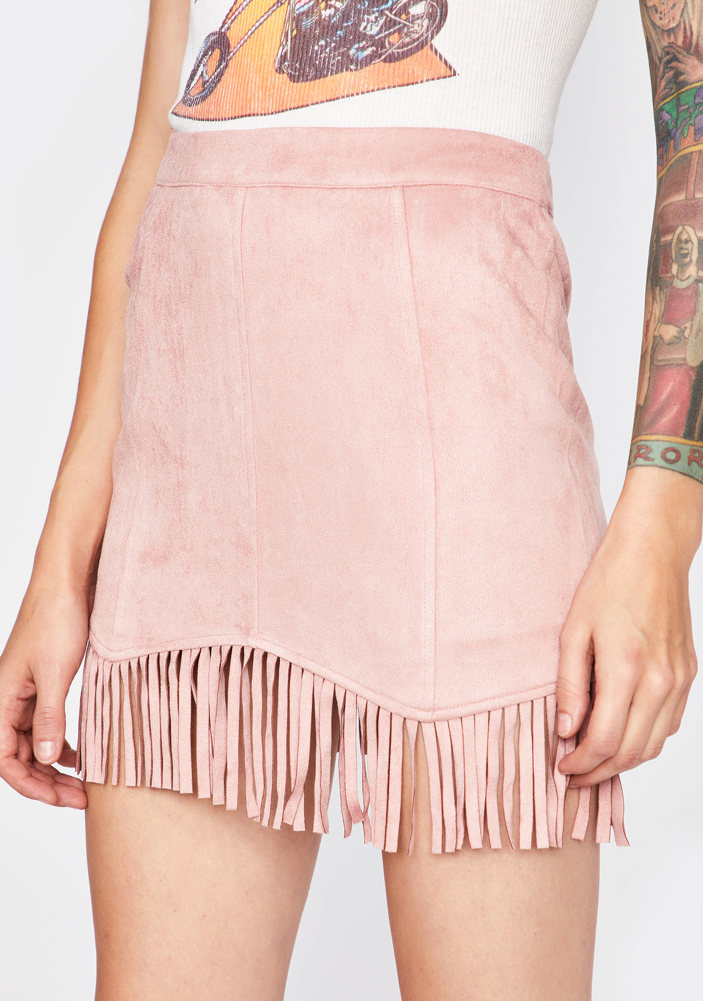 pink fringe skirt