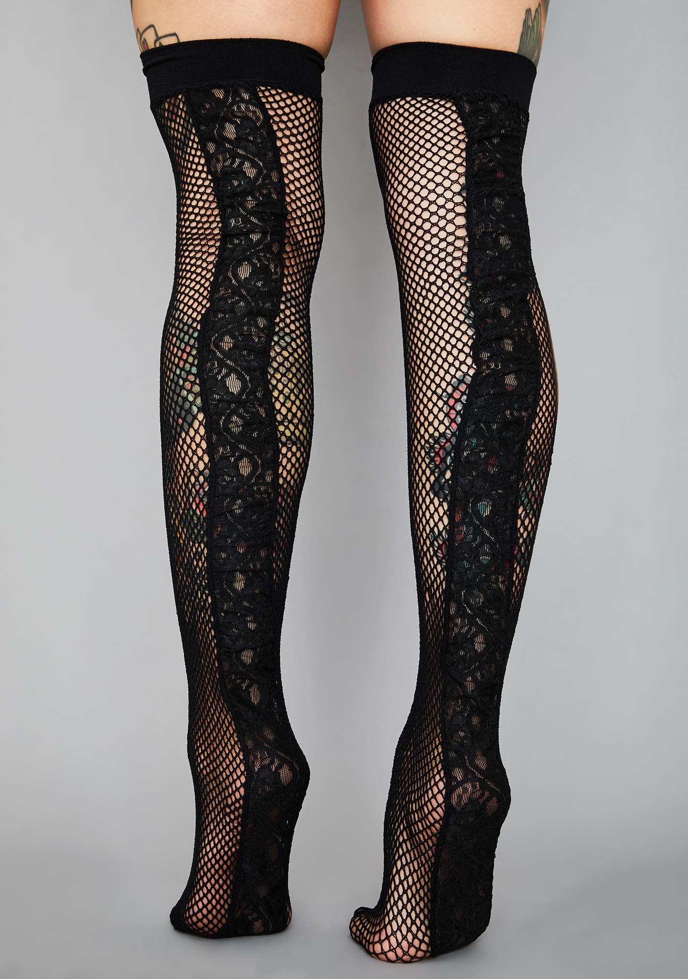 Black Fishnet Thigh Highs Lace Trim | Dolls Kill