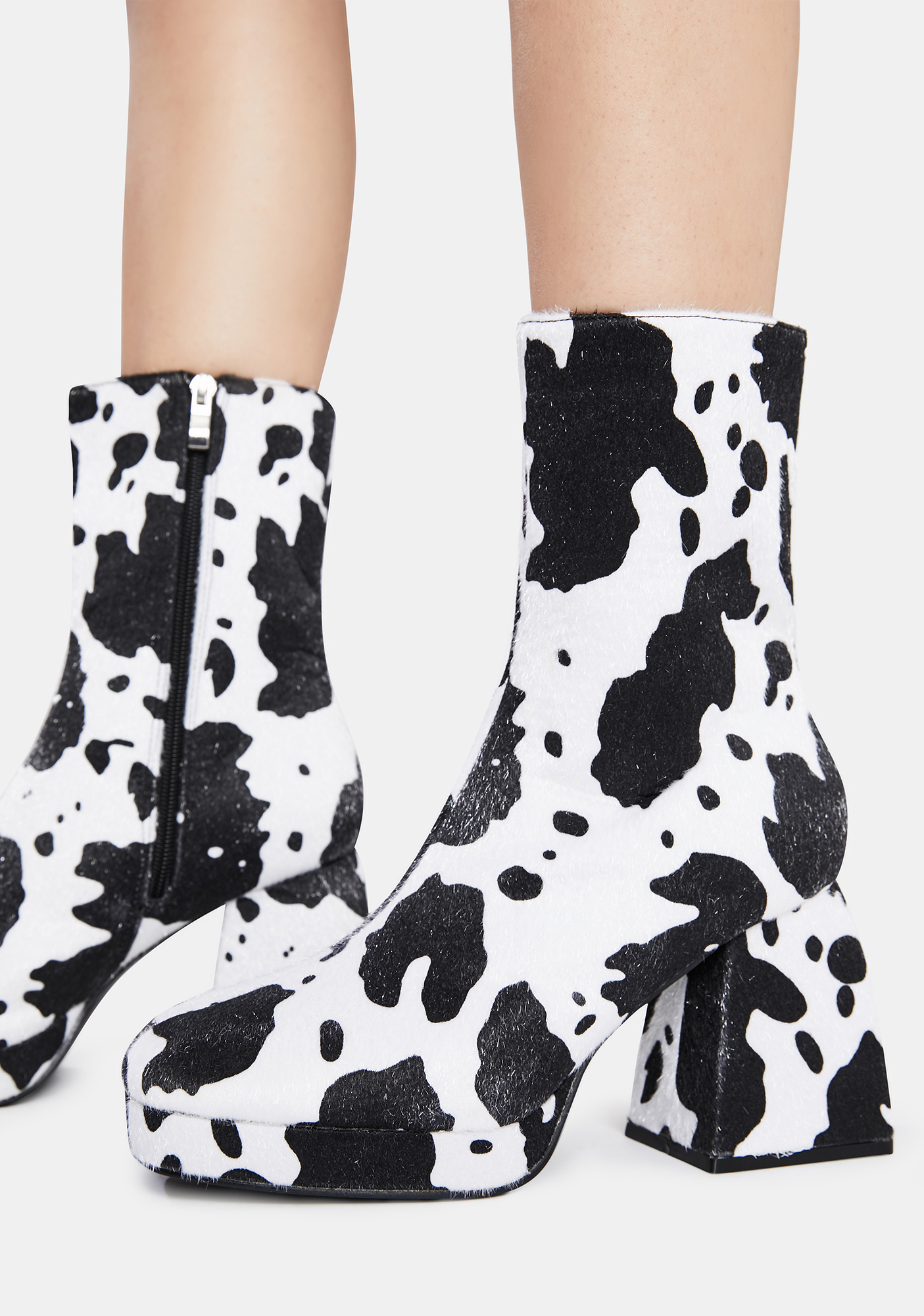 Public Desire Cow Print Imagine Chunky Heel Ankle Boots | Dolls Kill
