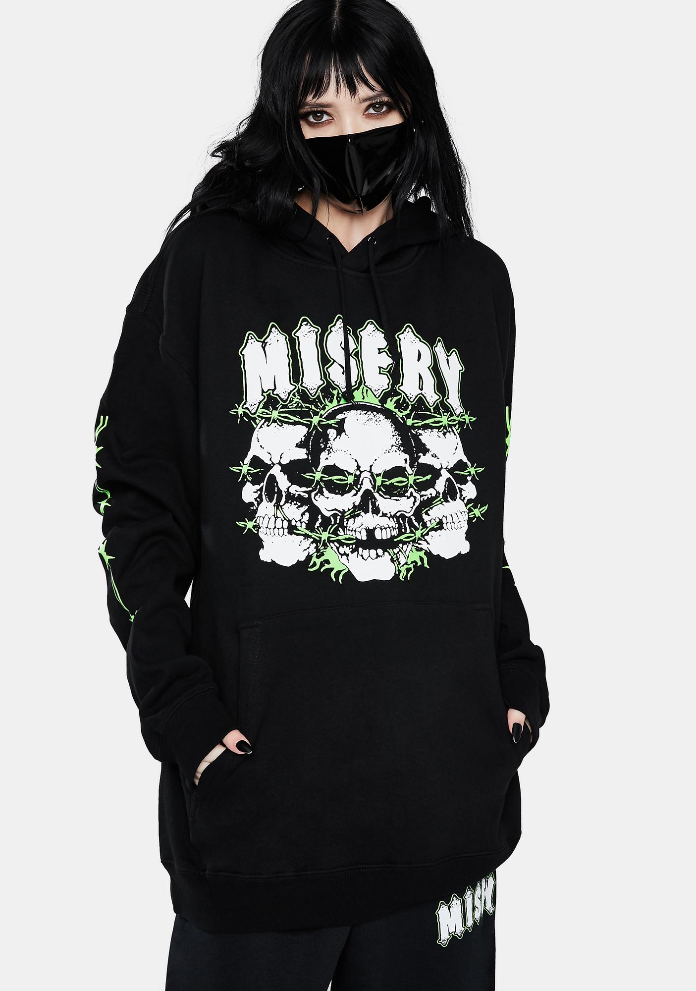 Misery Worldwide Black N Green Triple Rip Hoodie | Dolls Kill