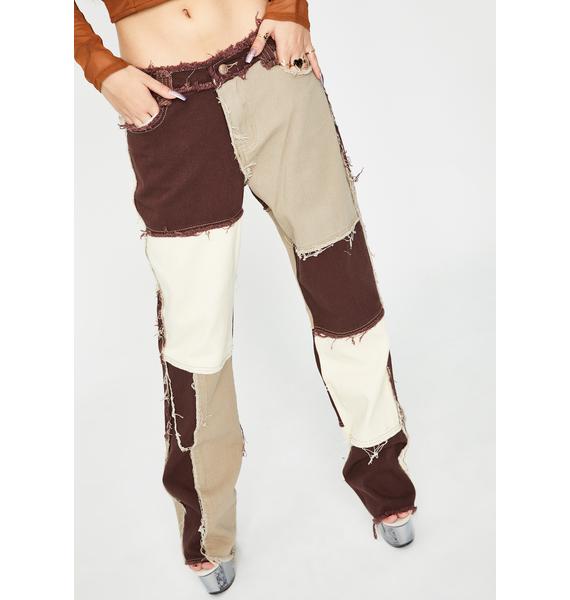 Jaded London Brown Patchwork Denim Jeans Dolls Kill