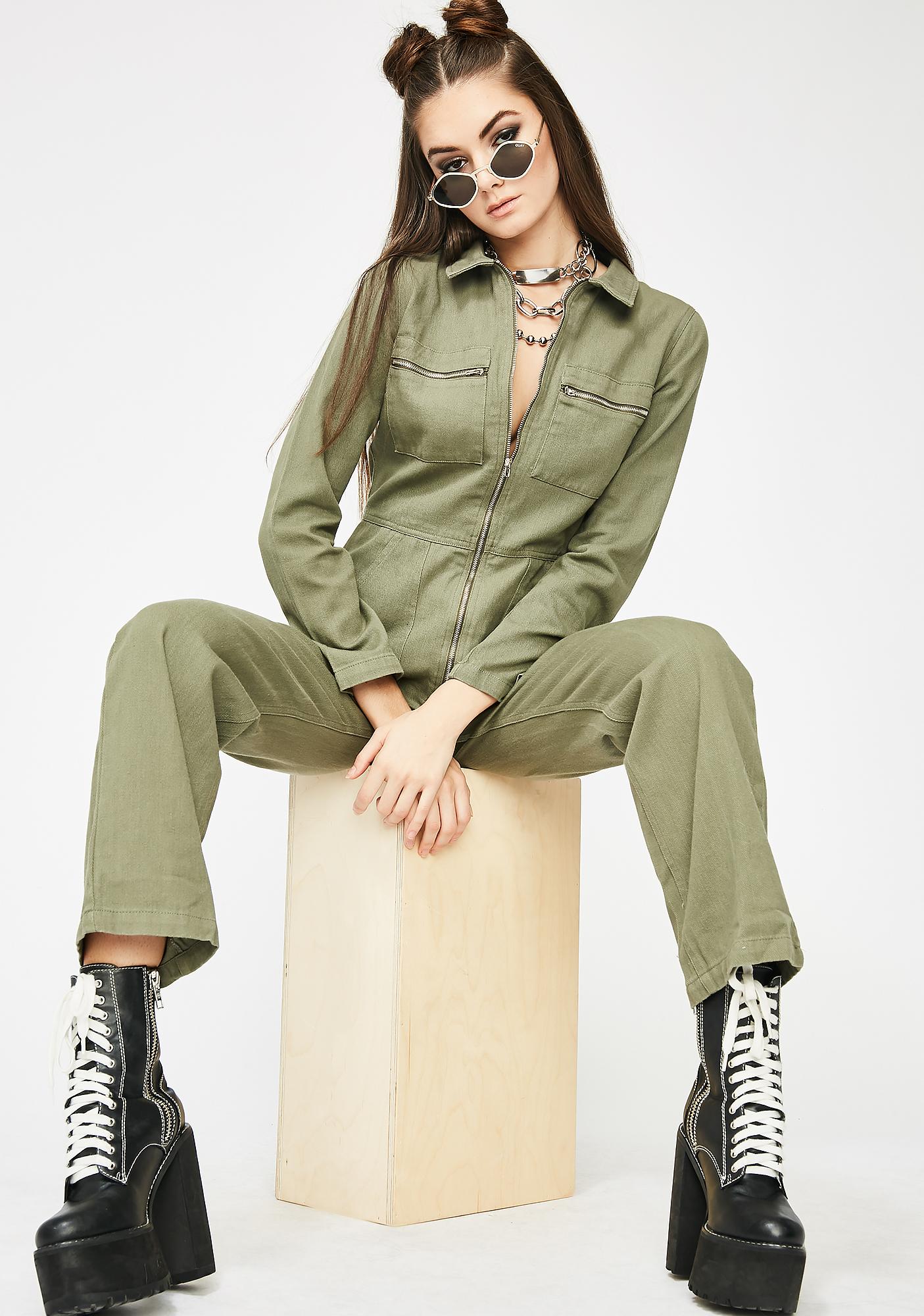 green zip up jumpsuit