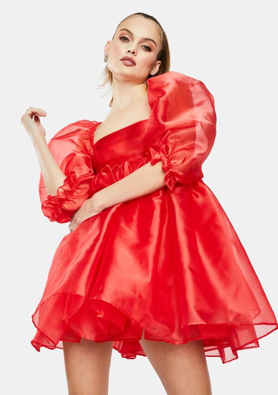 Selkie The Red Puff Babydoll Dress ...