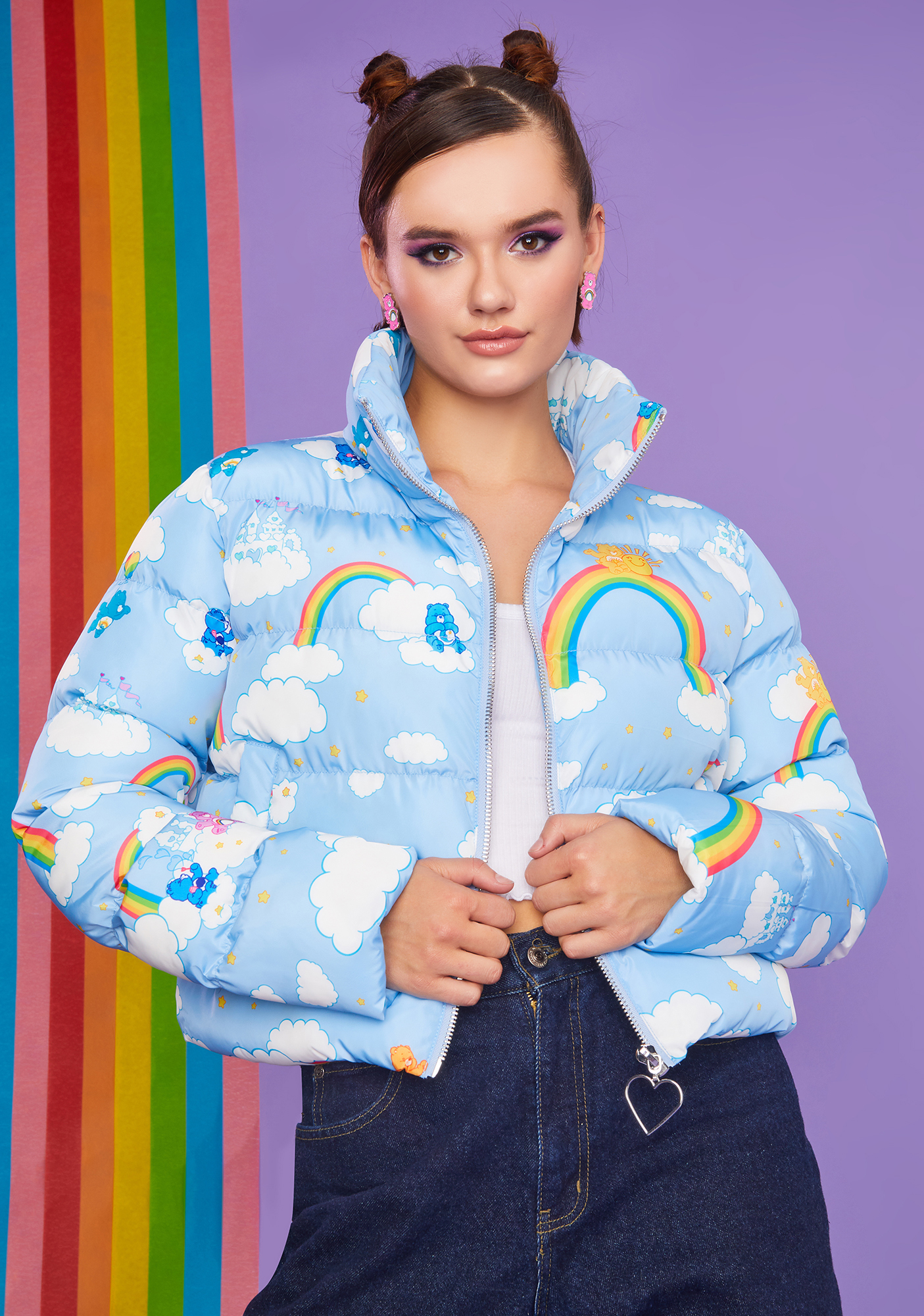 Rainbow Cloud Print Puffer Jacket 