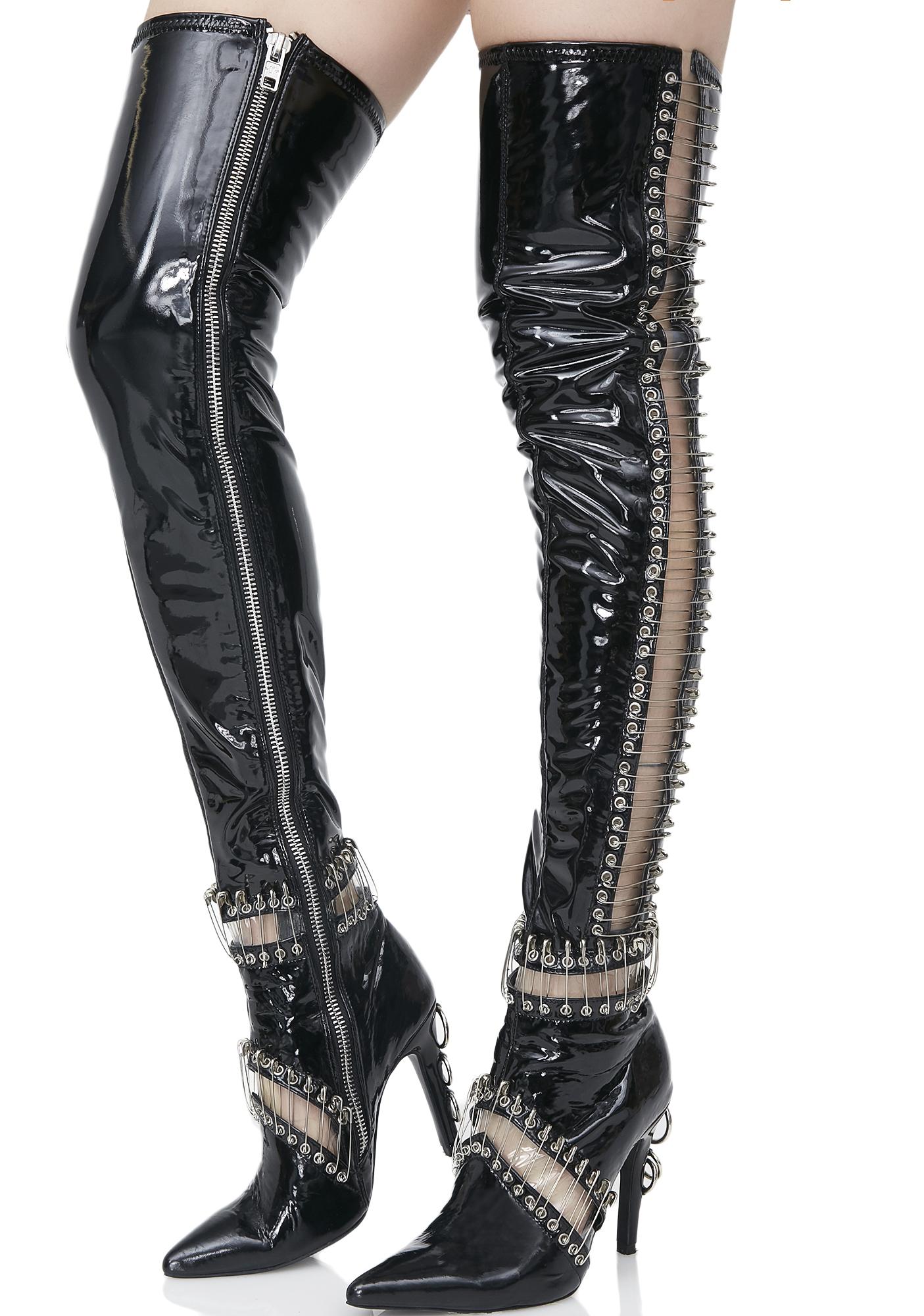 Current Mood Pinned Thigh High Boots | Dolls Kill