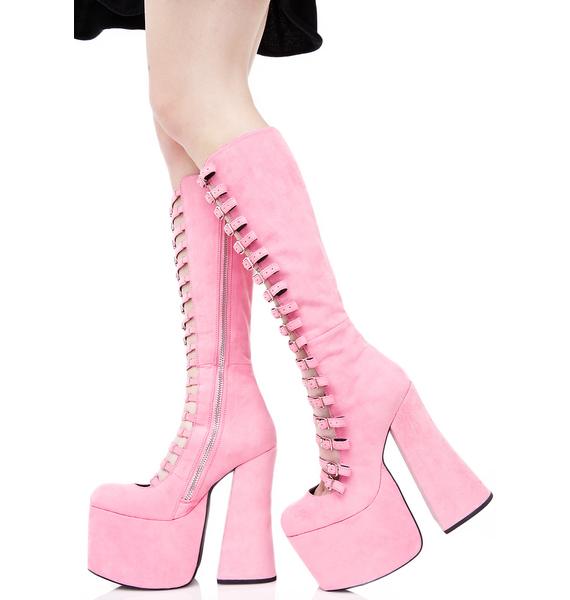 Current Mood Kawaii Chunky Pink Platform Boots | Dolls Kill