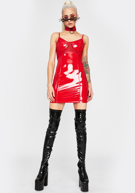 Horoscopez Vinyl Underwire Mini Dress - Red | Dolls Kill