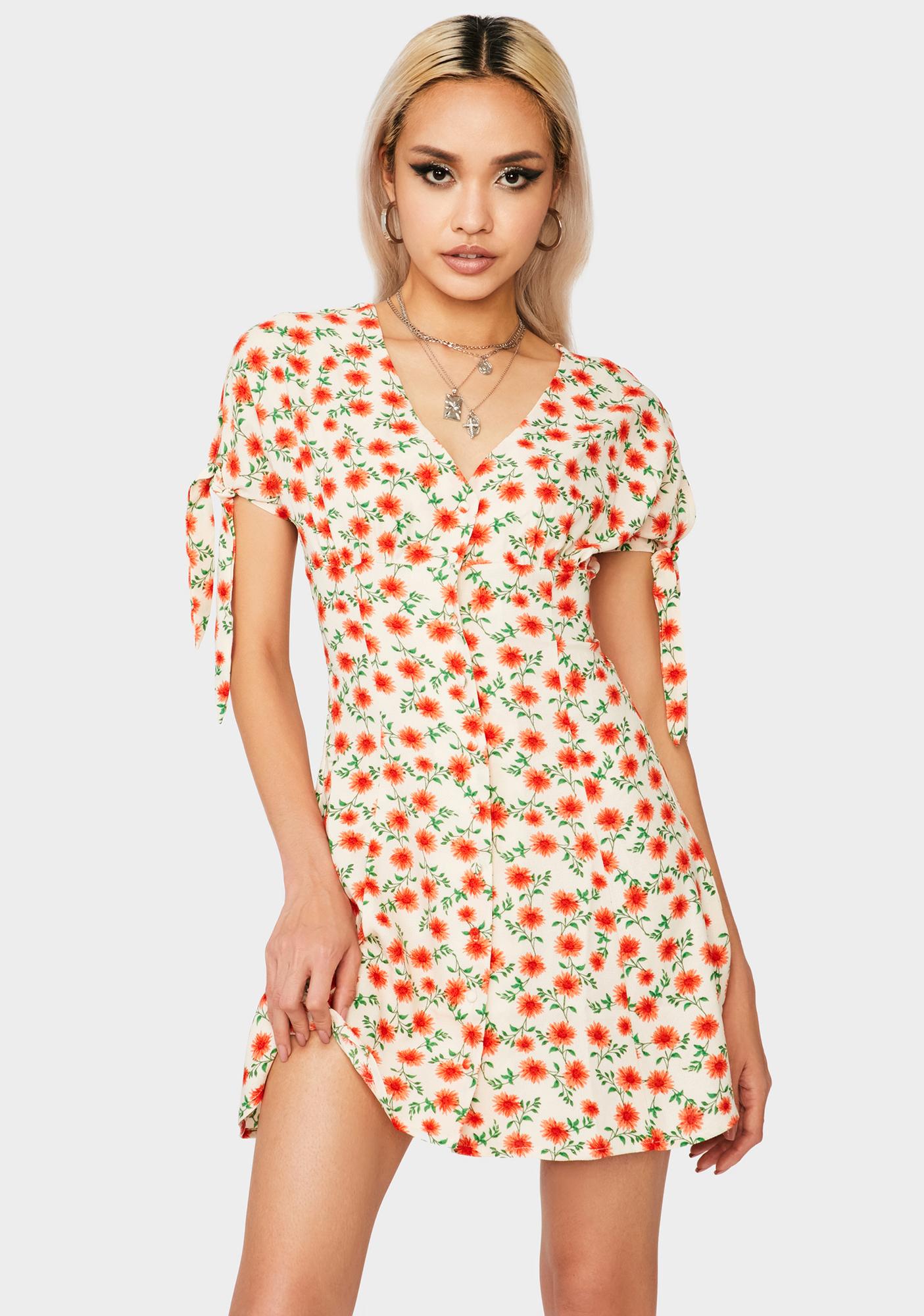 Fitted Button Up Floral Sundress - Ivory | Dolls Kill