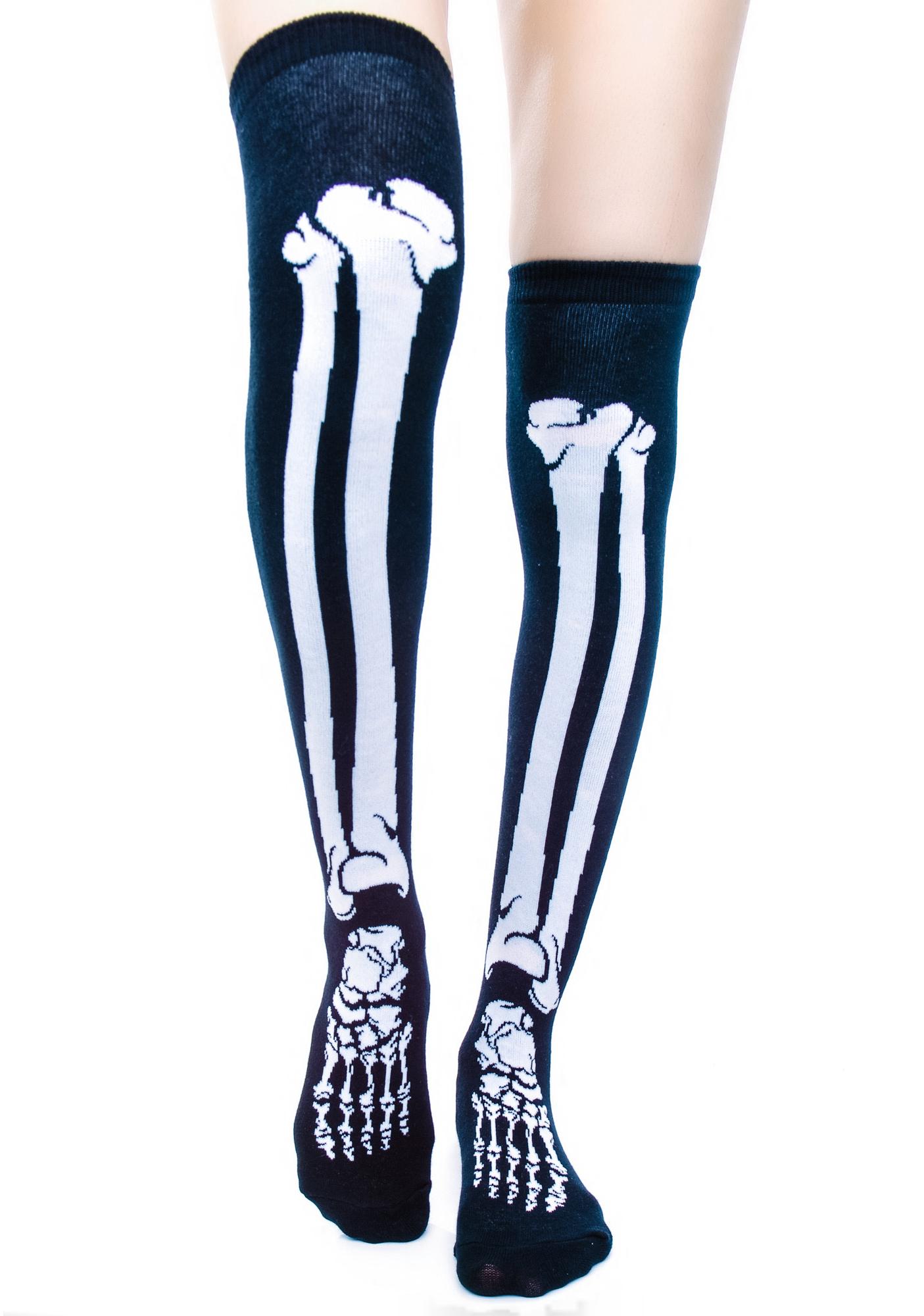 Sourpuss Clothing Skelly Bone Knee Socks | Dolls Kill