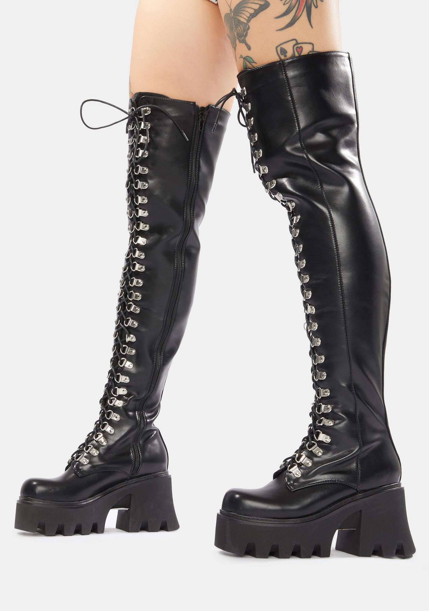 Lamoda chunky heel boots in black faux - Depop