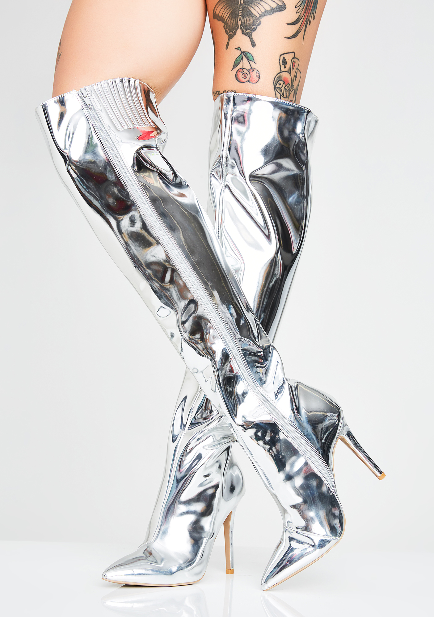 metallic thigh boots