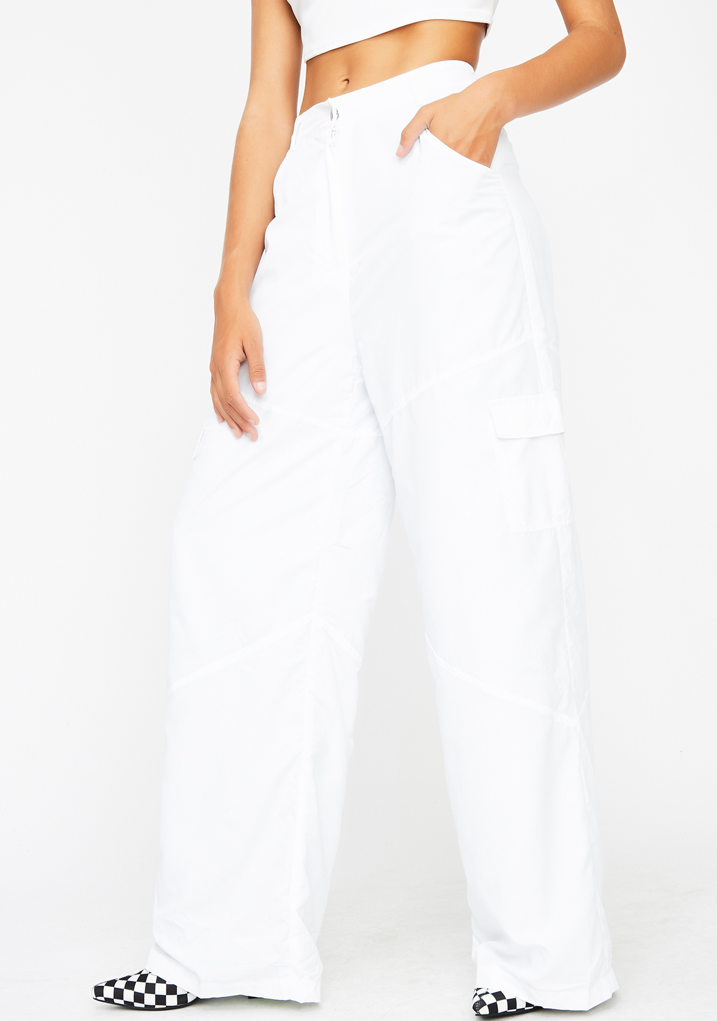 white wide leg cargo pants