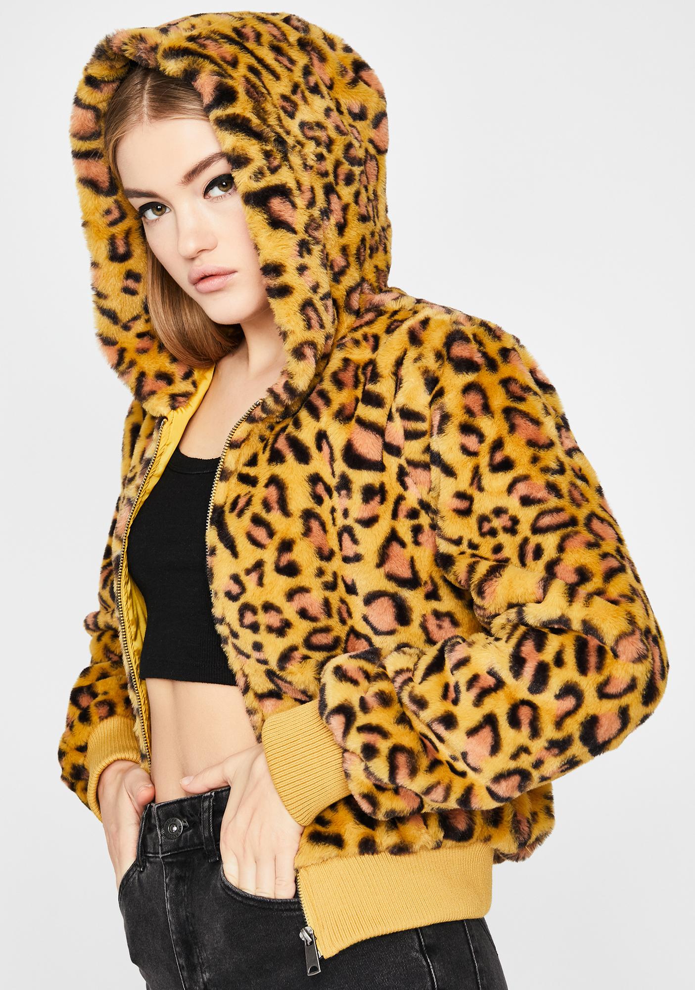 leopard print fur hoodie