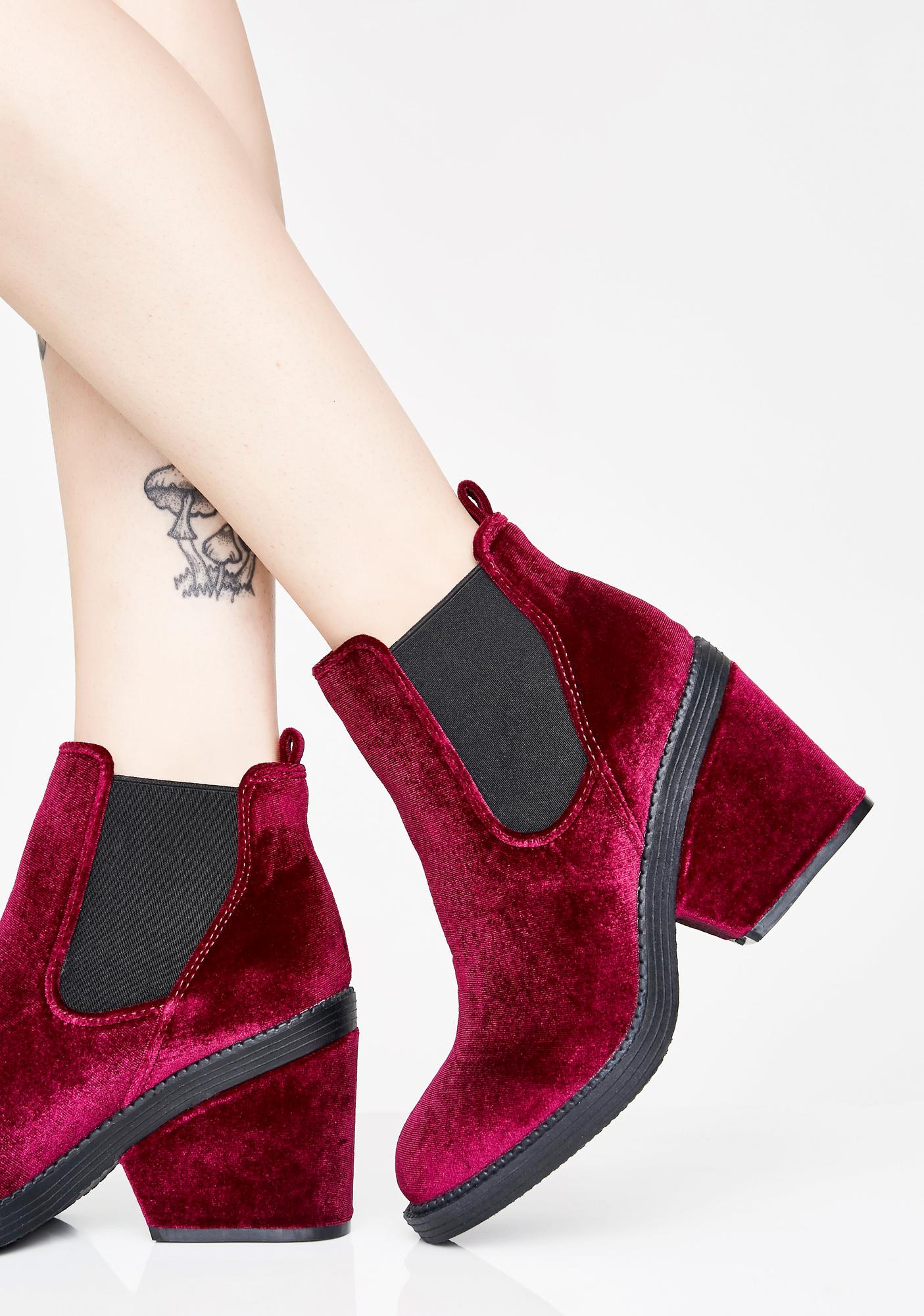 wine velvet boots