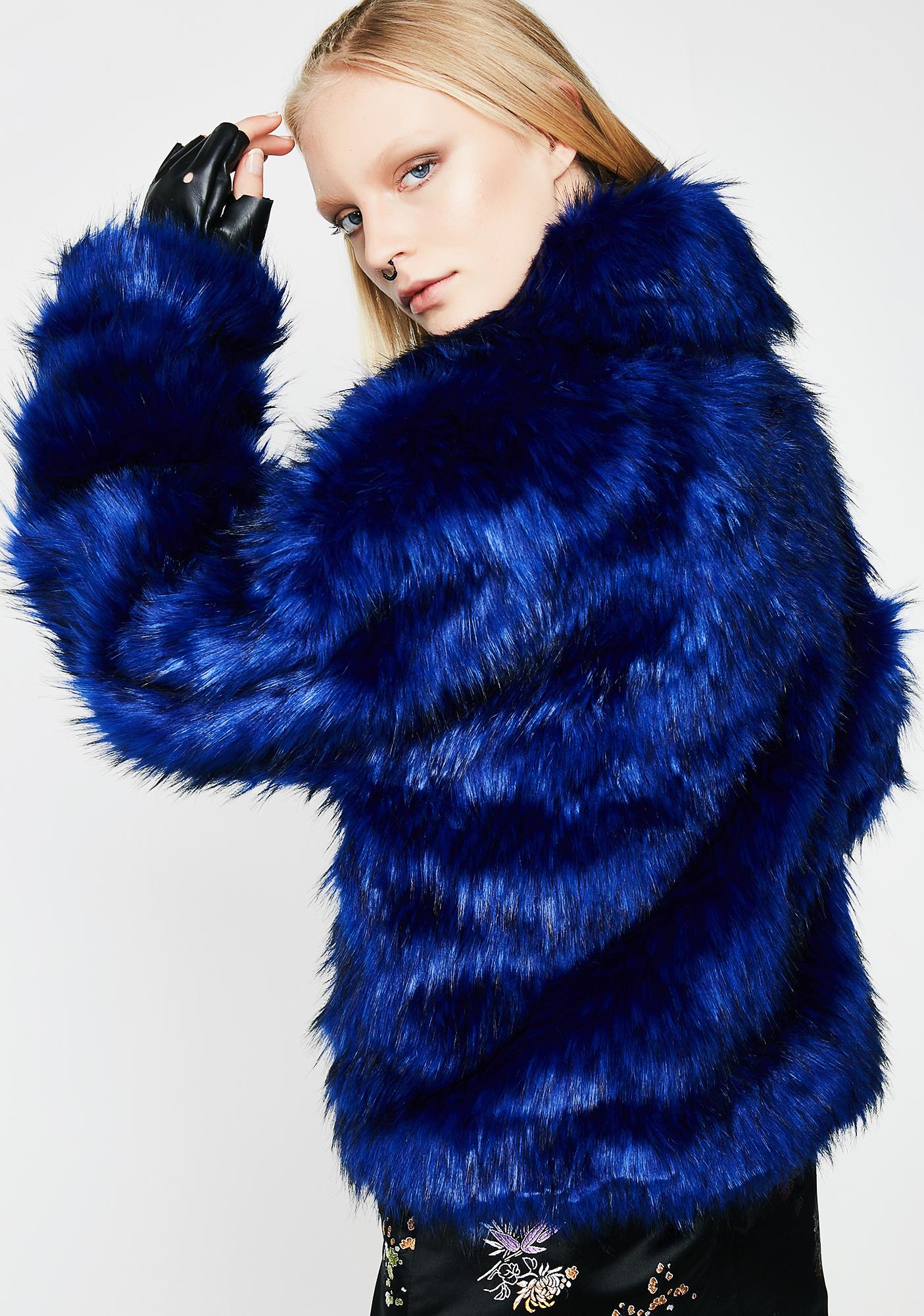 Fuzzy Button Up Blue Coat | Dolls Kill