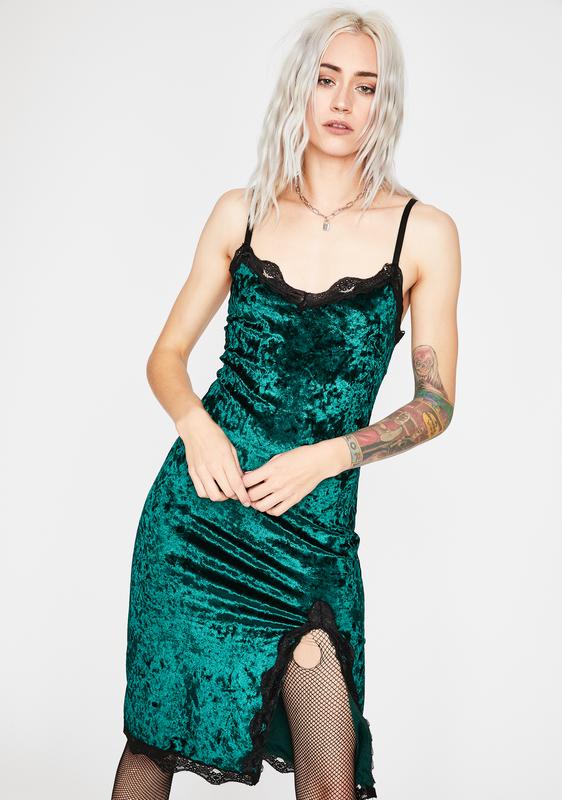 green crushed velvet dress